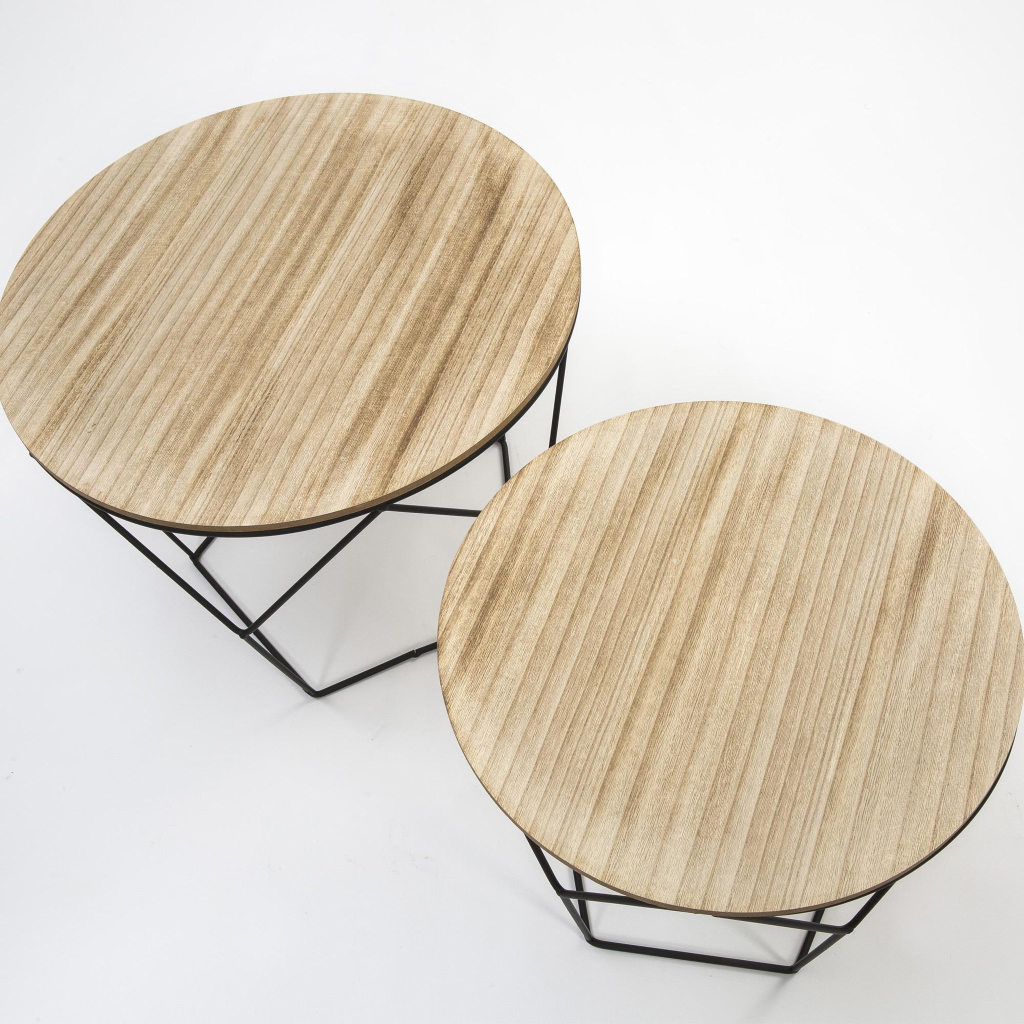 Voir la diapositive 2 : VS VENTA-STOCK Set de 2 Tables Basses Tokio,Plateau en placage de Bois Naturel et Structure en métal