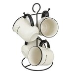 SECRET DE GOURMET Lot de 4 Mugs sur Rack  Alix  20cl Blanc & Noir