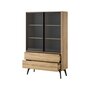 Voir la diapositive 4 : BEST MOBILIER Larry - vitrine - 2 portes et 2 tiroirs - effet bois et métal noir - 144 cm