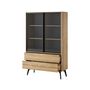 Voir la diapositive 4 : BEST MOBILIER Larry - vitrine - 2 portes et 2 tiroirs - effet bois et métal noir - 144 cm