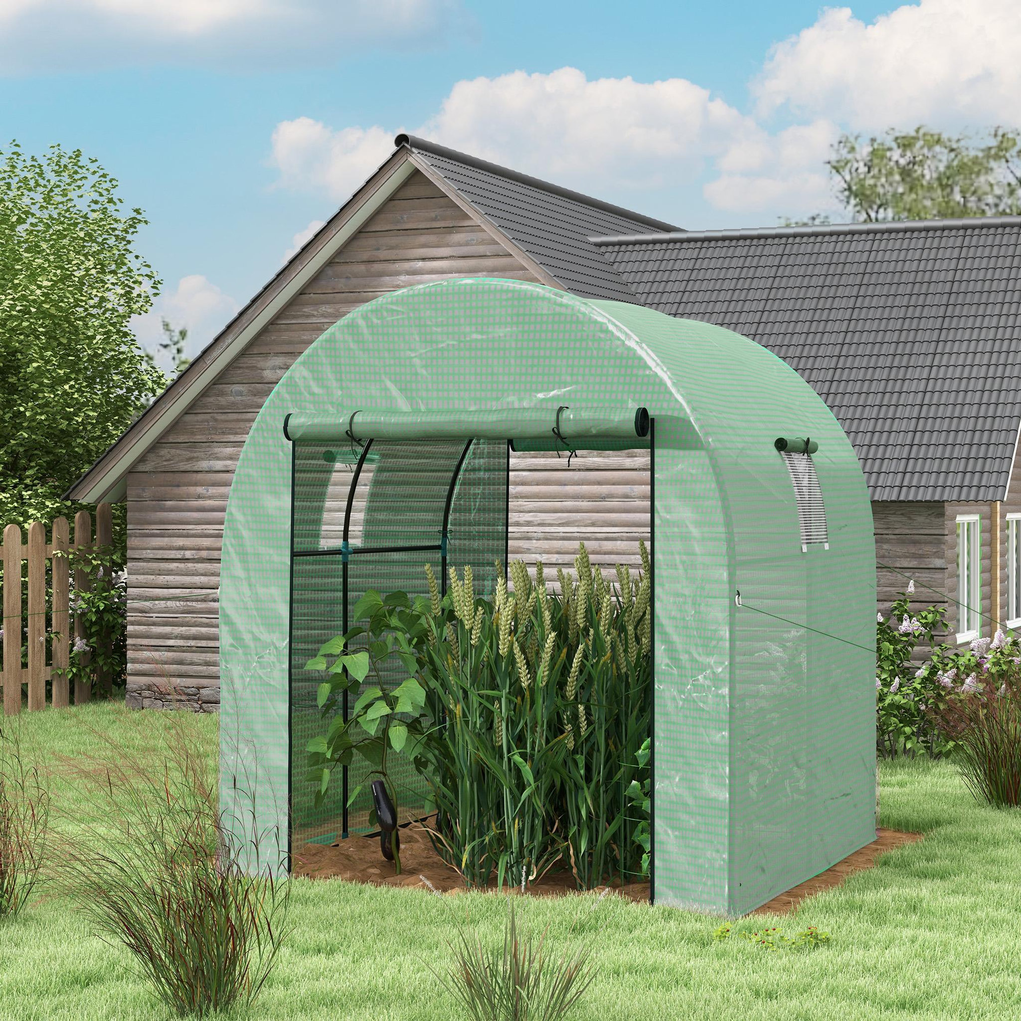 Voir la diapositive 2 : OUTSUNNY Serre tunnel 3,24 m² 2 portes zippées 2 fenêtres maillées acier pe haute densité 135 g/m² vert