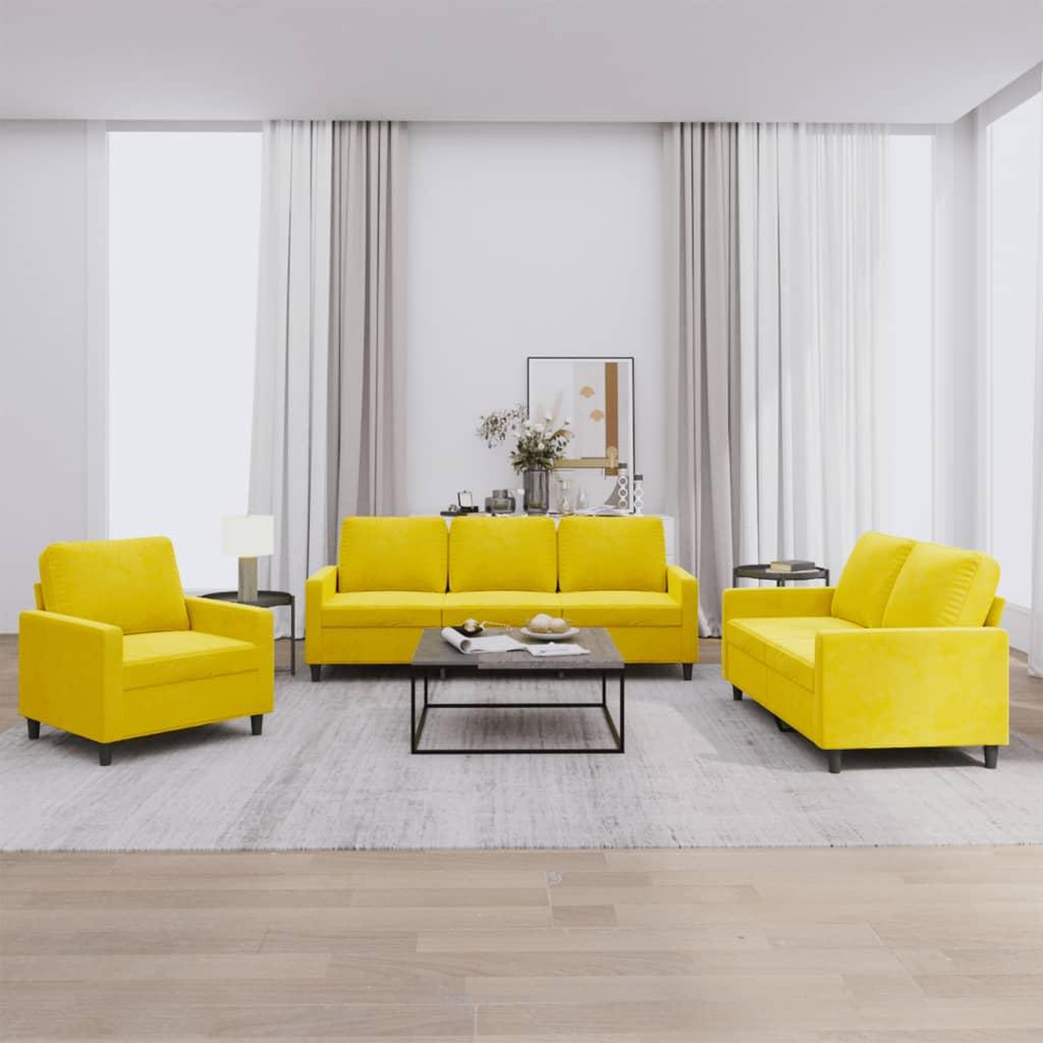 VIDAXL Ensemble de canapes 3 pcs avec coussins Jaune Velours
