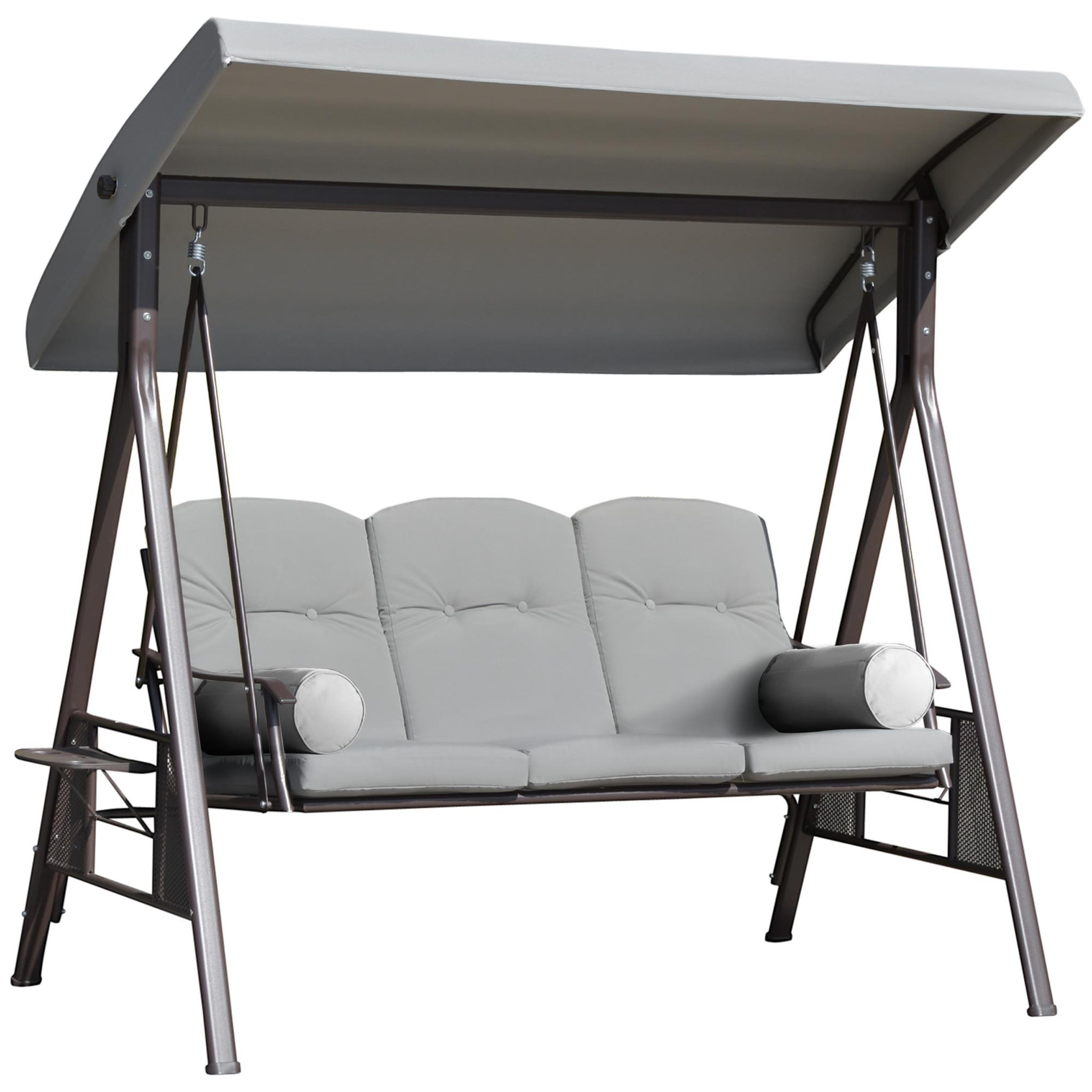 OUTSUNNY Balancelle de jardin 3 places grand confort toit inclinaison réglable coussins plateaux rétractables polyester filé gris