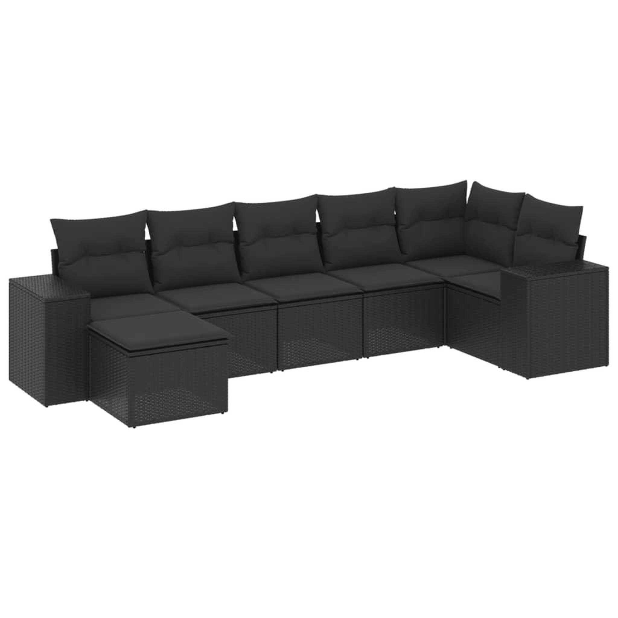 Voir la diapositive 2 : VIDAXL Salon de jardin 7 pcs avec coussins noir resine tressee