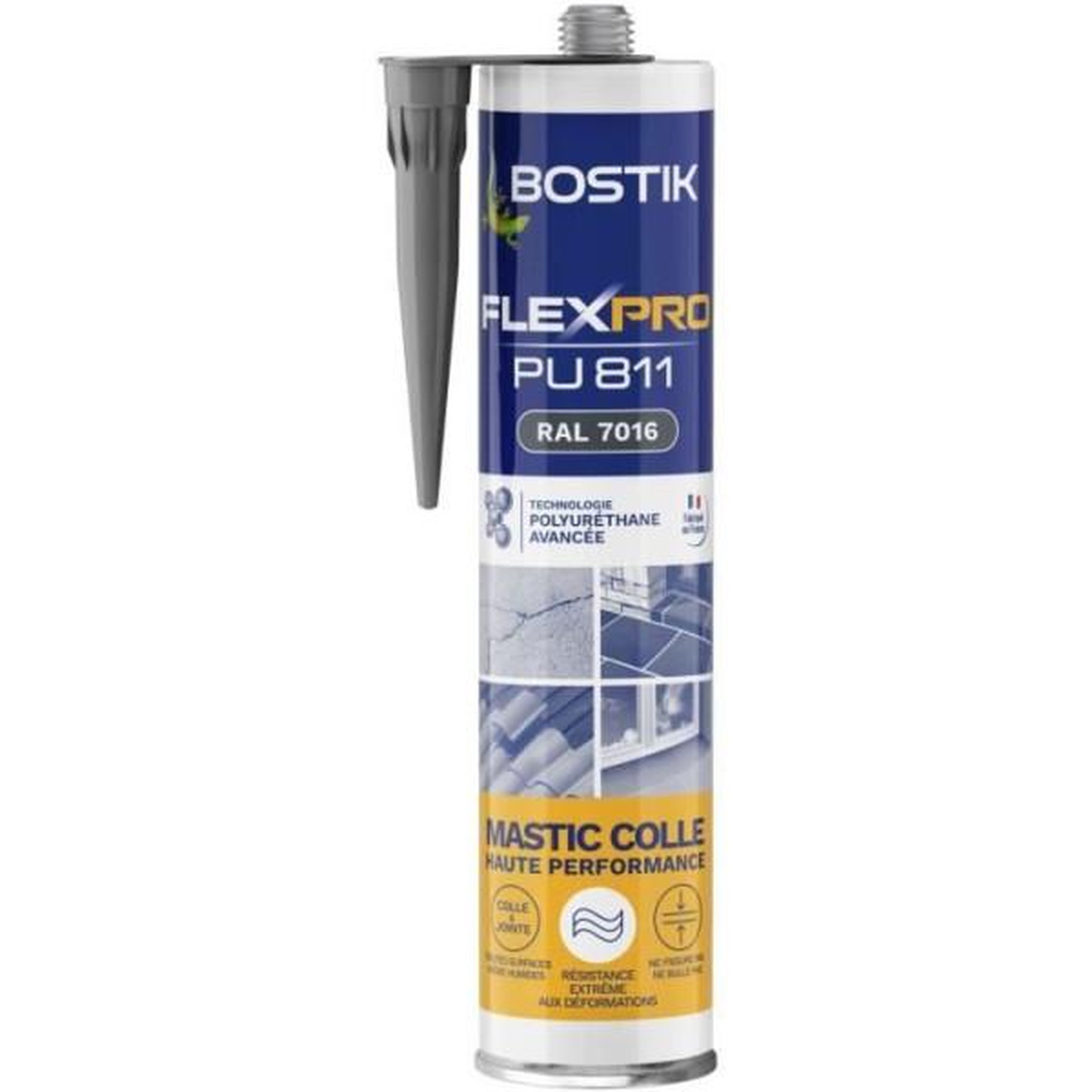 Bostik Mastic colle/joint - BOSTIK - Flexpro PU811 - Tous matériaux - Intérieur/extérieur - Anthracite RAL7016 - 300 ml