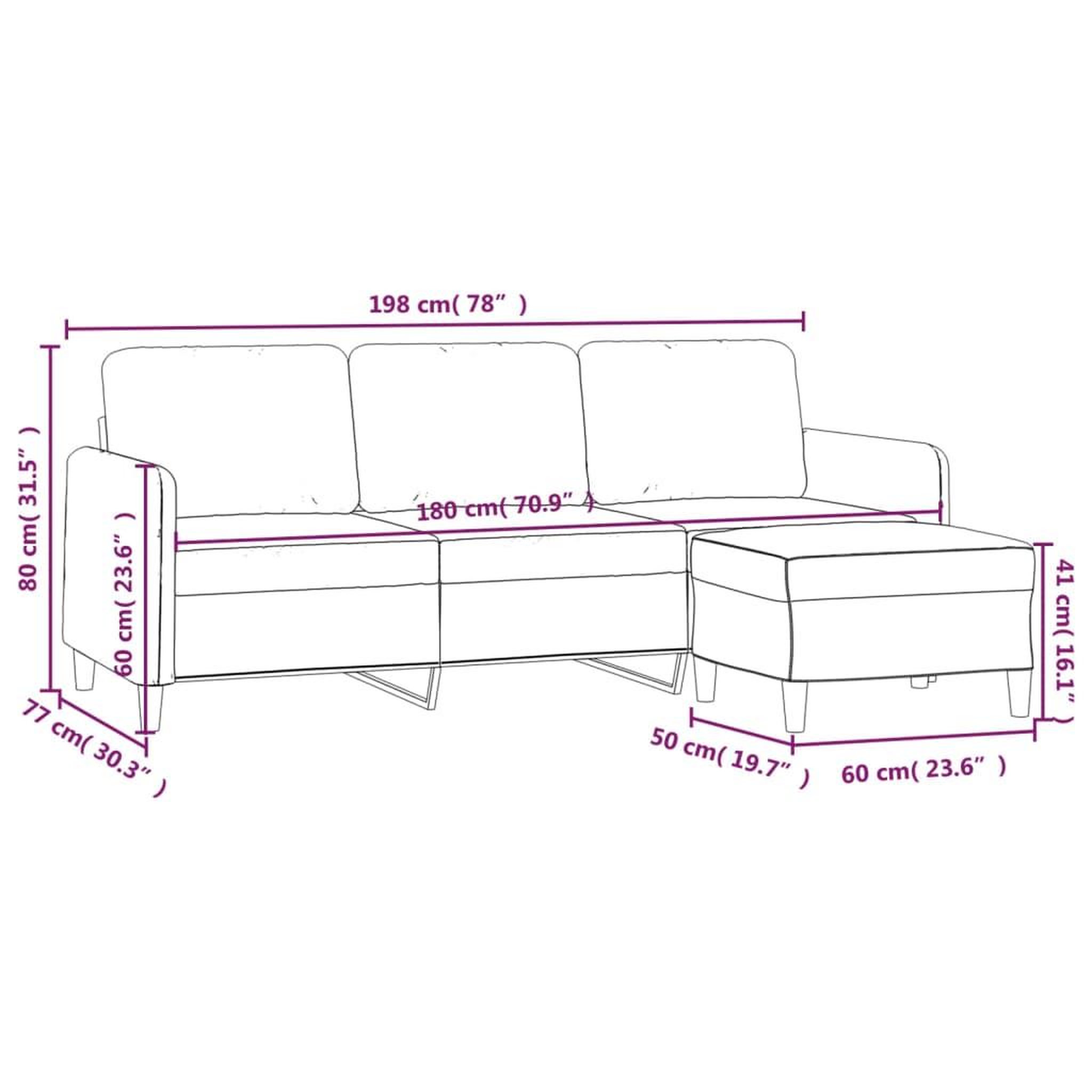 Voir la diapositive 6 : VIDAXL Canape a 3 places avec repose-pieds Gris fonce 180 cm Tissu