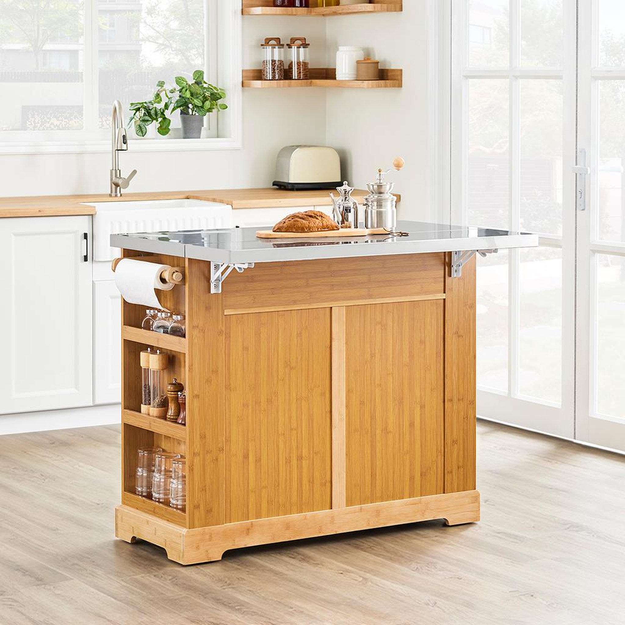 Voir la diapositive 4 : SOBUY SoBuy - Îlot De Cuisine à deux tiroirs - Couleur Bois - 107x43x92.5cm - Rustique - FKW130-N