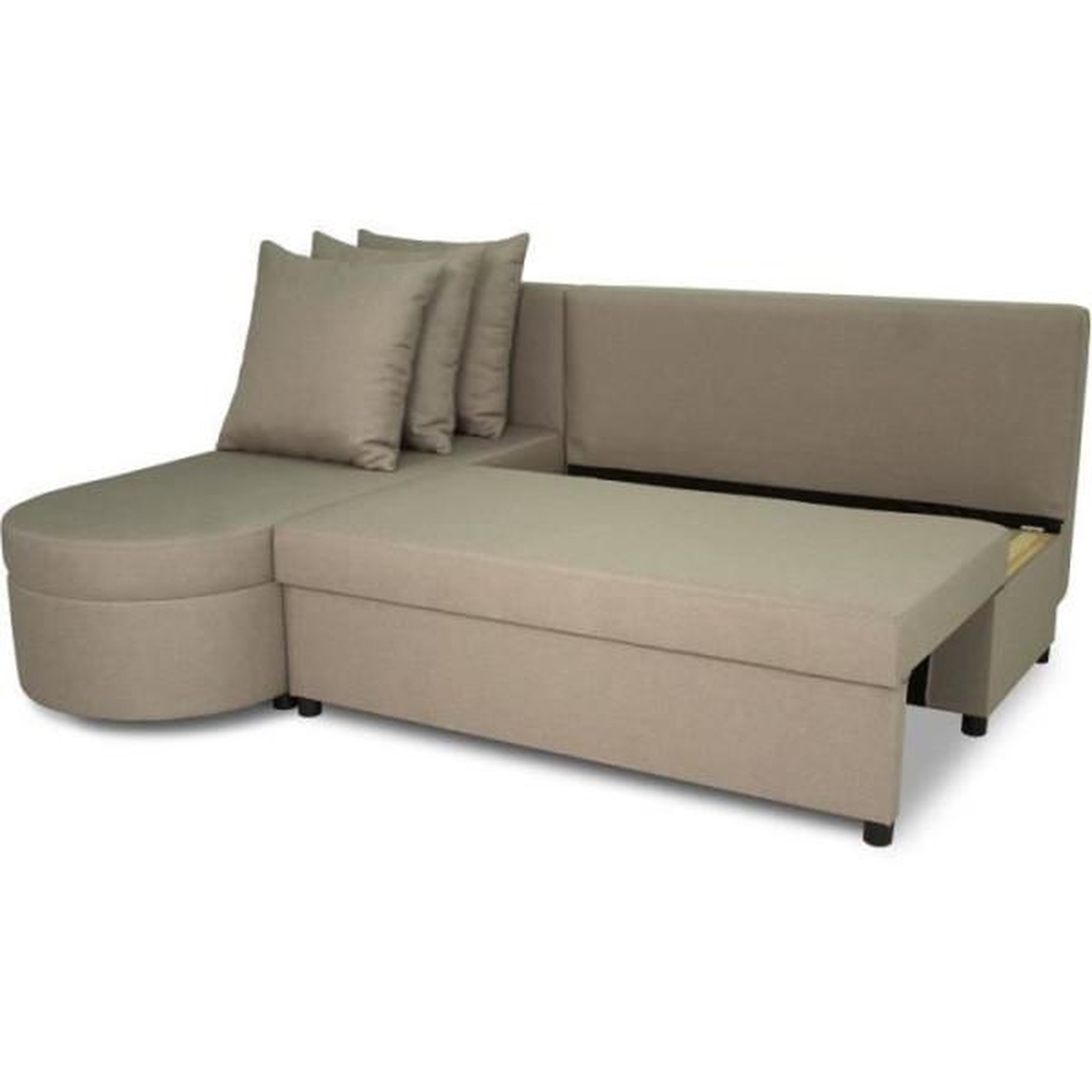 Voir la diapositive 3 : MARKET24 Canapé d'angle convertible réversible 3 places JEN - Tissu Beige - Style contemporain - L196 x H88 x P159 cm