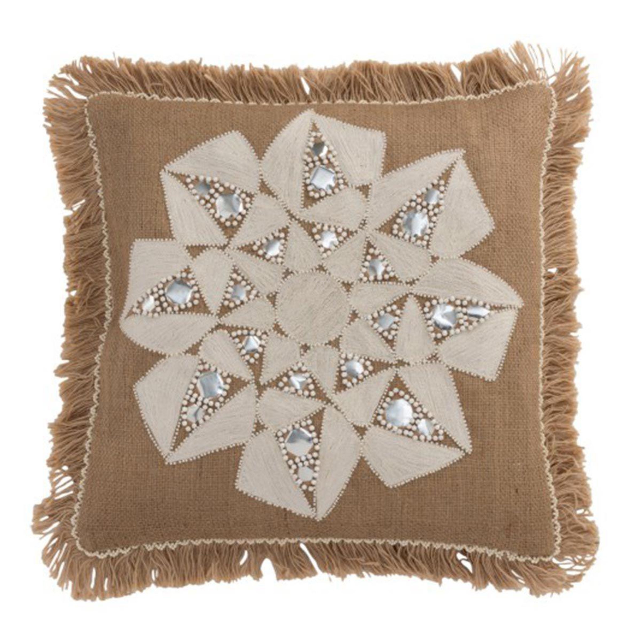 J-LINE Coussin déco  fleur abstraite  47x49cm naturel