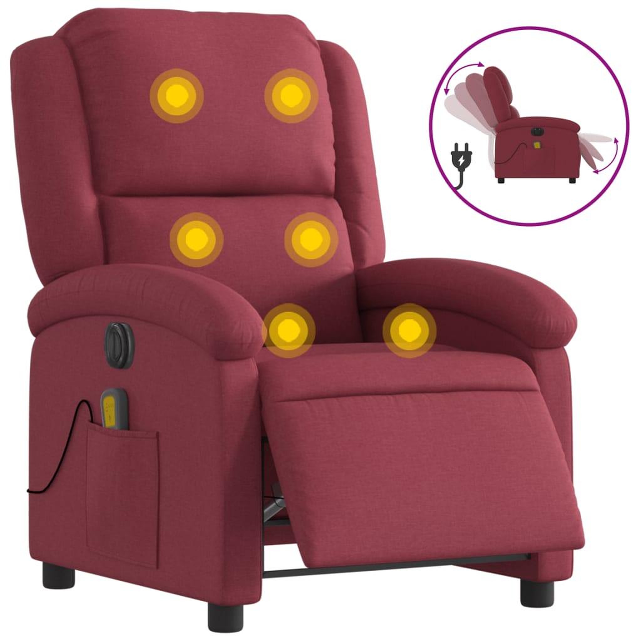 Voir la diapositive 2 : VIDAXL Fauteuil de massage inclinable electrique Rouge bordeaux Tissu