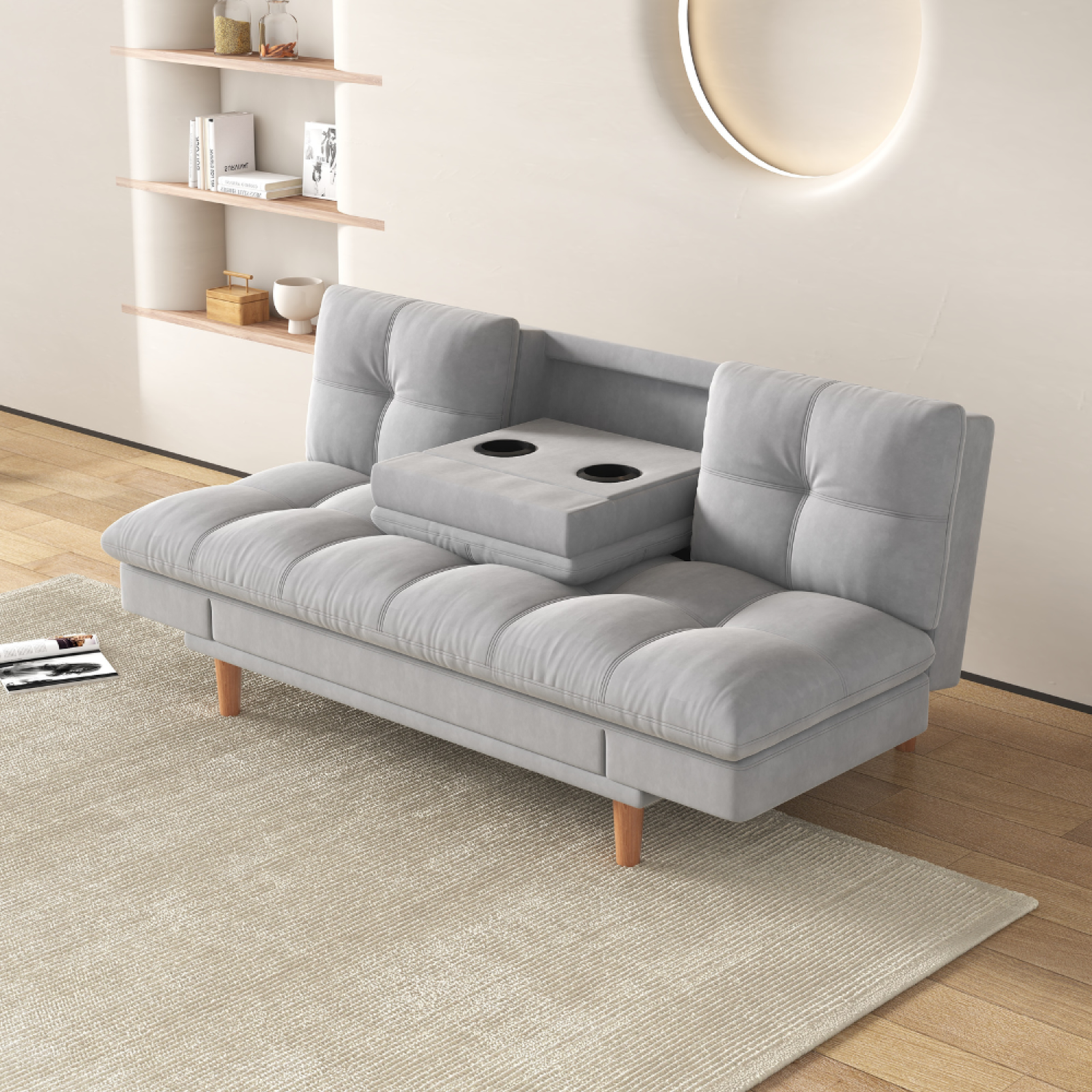 Voir la diapositive 4 : CONCEPT USINE Canapé convertible et modulable 3 places en tissu gris clair kalmar