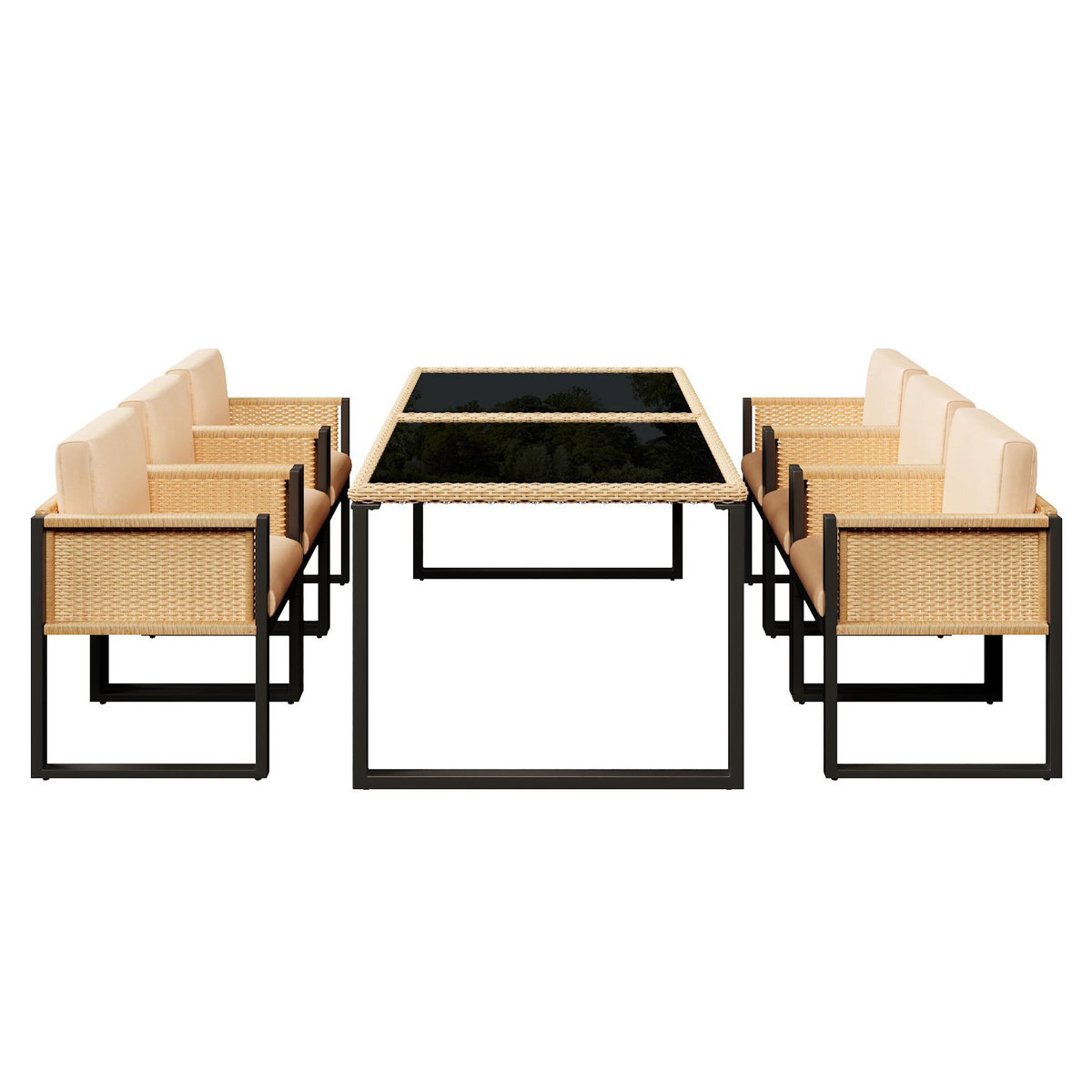 MERAX Salon de jardin 6 places en polyrattan avec table et fauteuils, noir bios