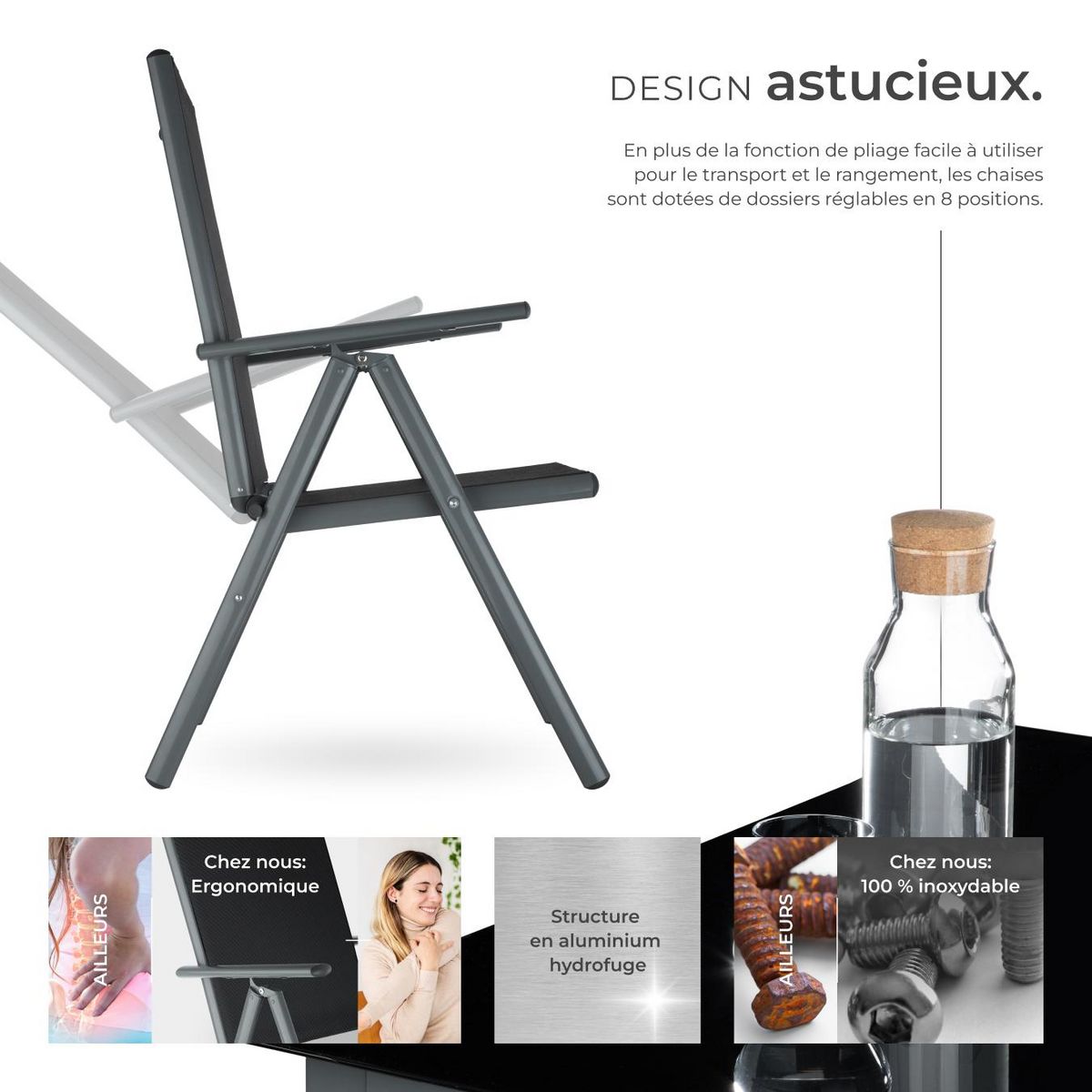 tectake Ensemble salon de jardin avec cadre en aluminium pour 6 personnes gris anthracite