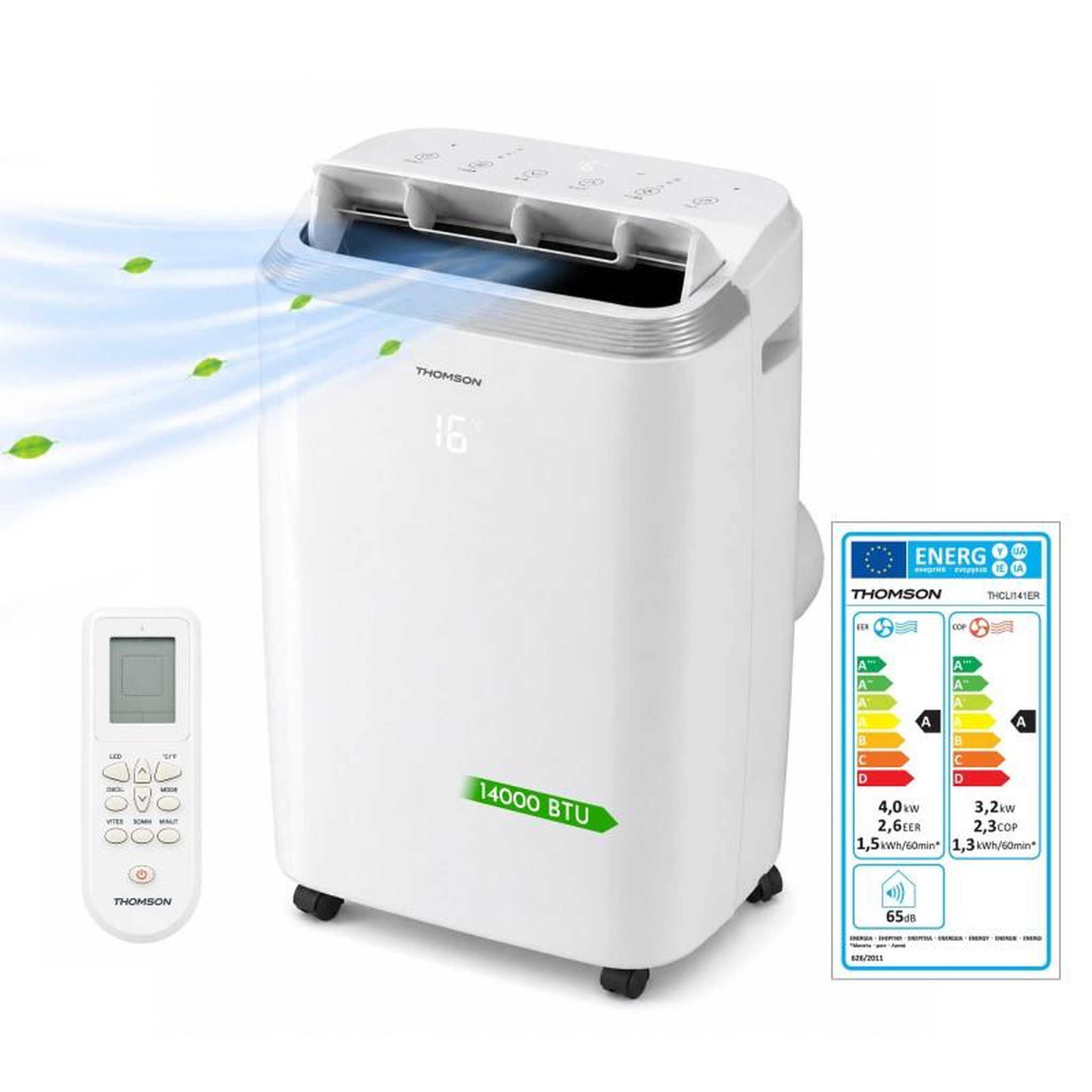 Voir la diapositive 1 : THOMSON Thomson - Climatiseur Mobile électronique Réversible 14000 Btu - Ecran Led - 3 Vitesses - Programmation - 65db - Télécommande
