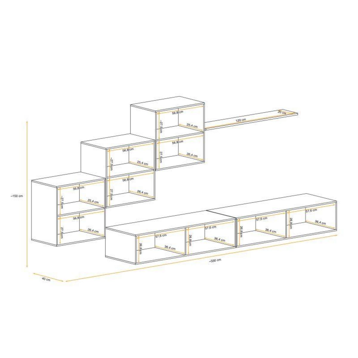 Paris Prix Meuble TV Mural Design  Switch X  330cm Naturel & Gris