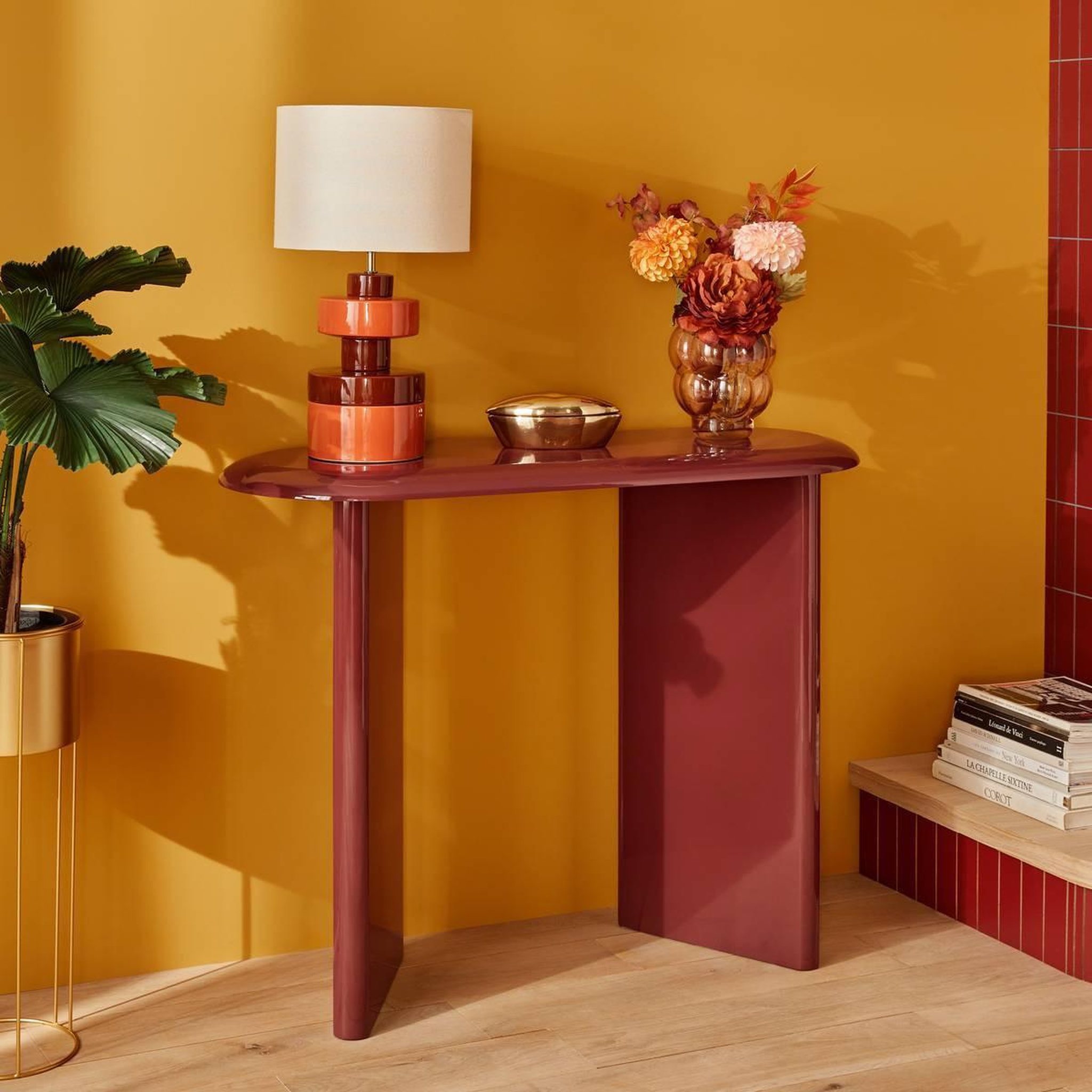 Voir la diapositive 5 : ATMOSPHERA Console design vernis  douglas  100cm rouge grenat