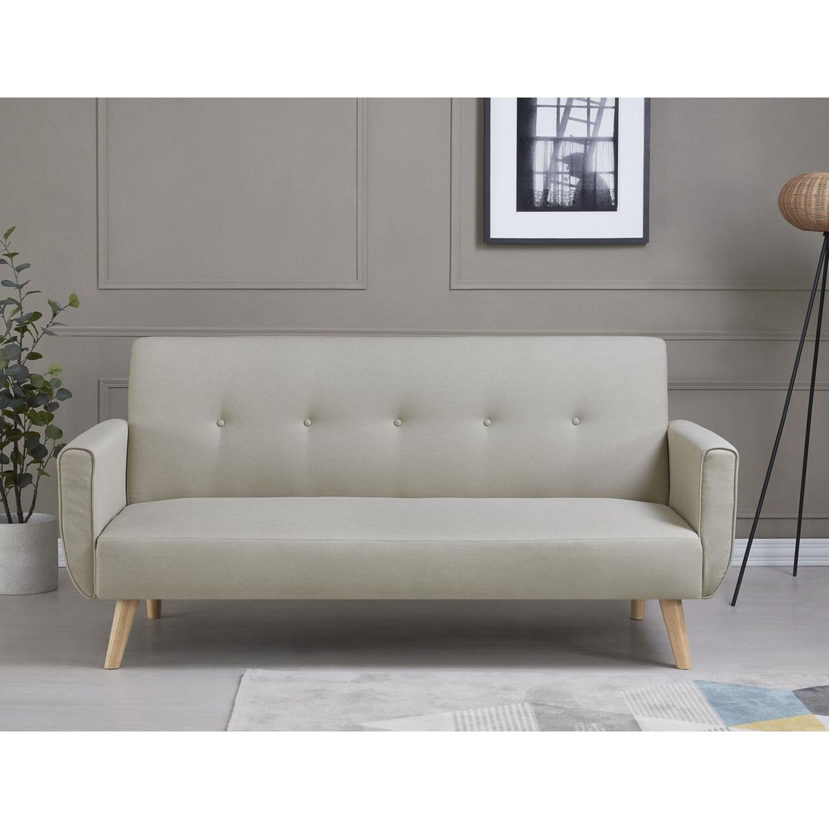 CONCEPT USINE Canapé scandinave convertible 3 places en tissu beige BERLIN