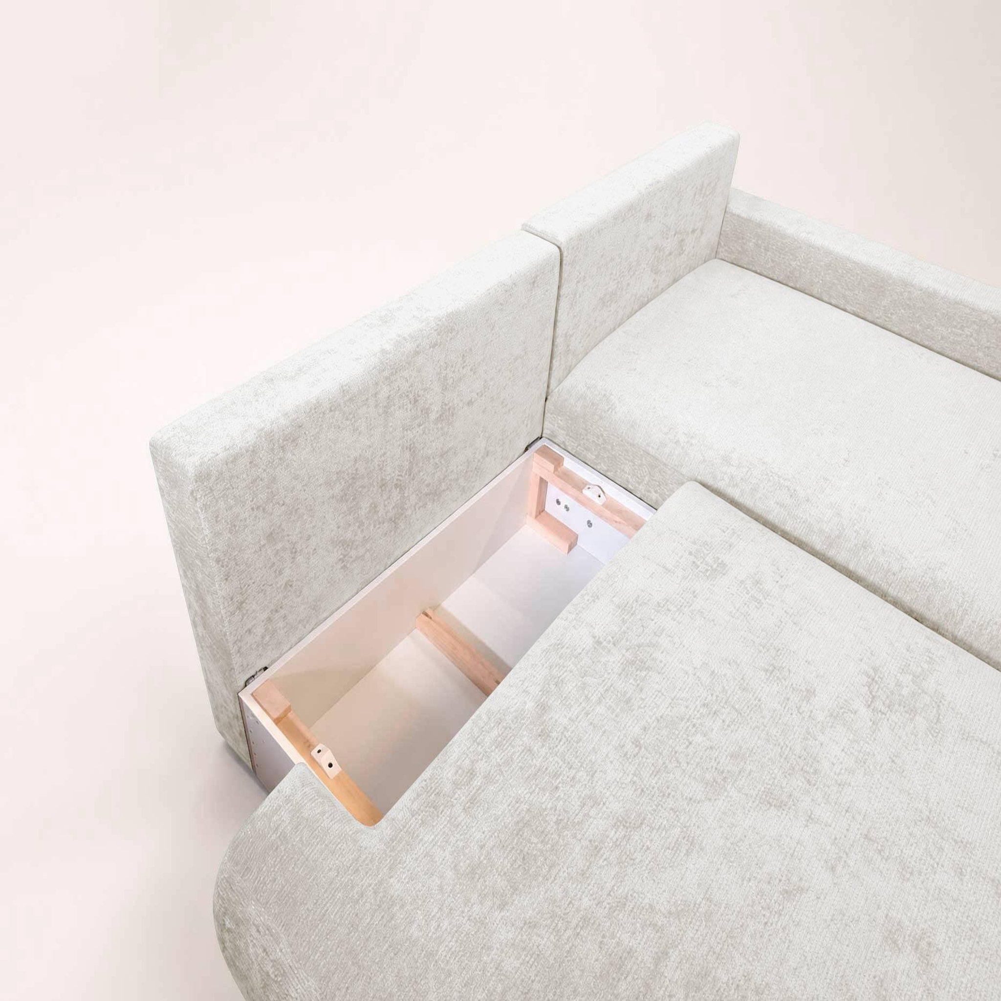 Voir la diapositive 5 : BEST MOBILIER Pivoine - canapé d'angle ouvert droit 4 places convertible avec coffre en tissu texturé