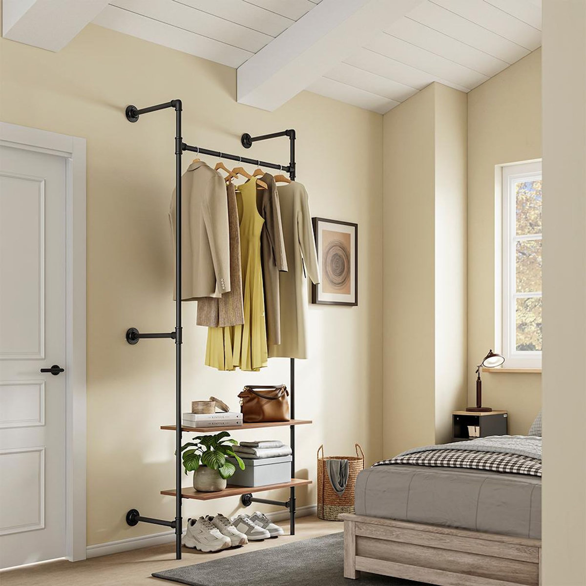 SOBUY Porte-manteaux mural avec étagères Noir 91,5x48x220cm KLS20-SCH