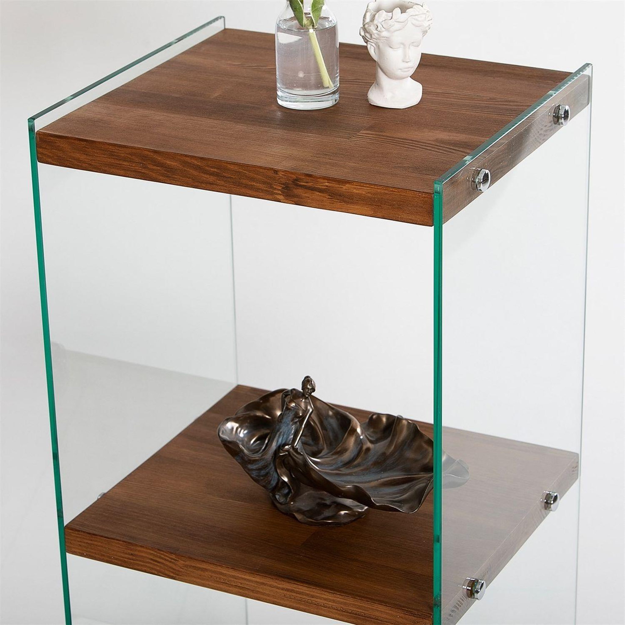 Voir la diapositive 4 : TOILINUX Etagère 3 niveaux en verre et bois foncé aqua - marron