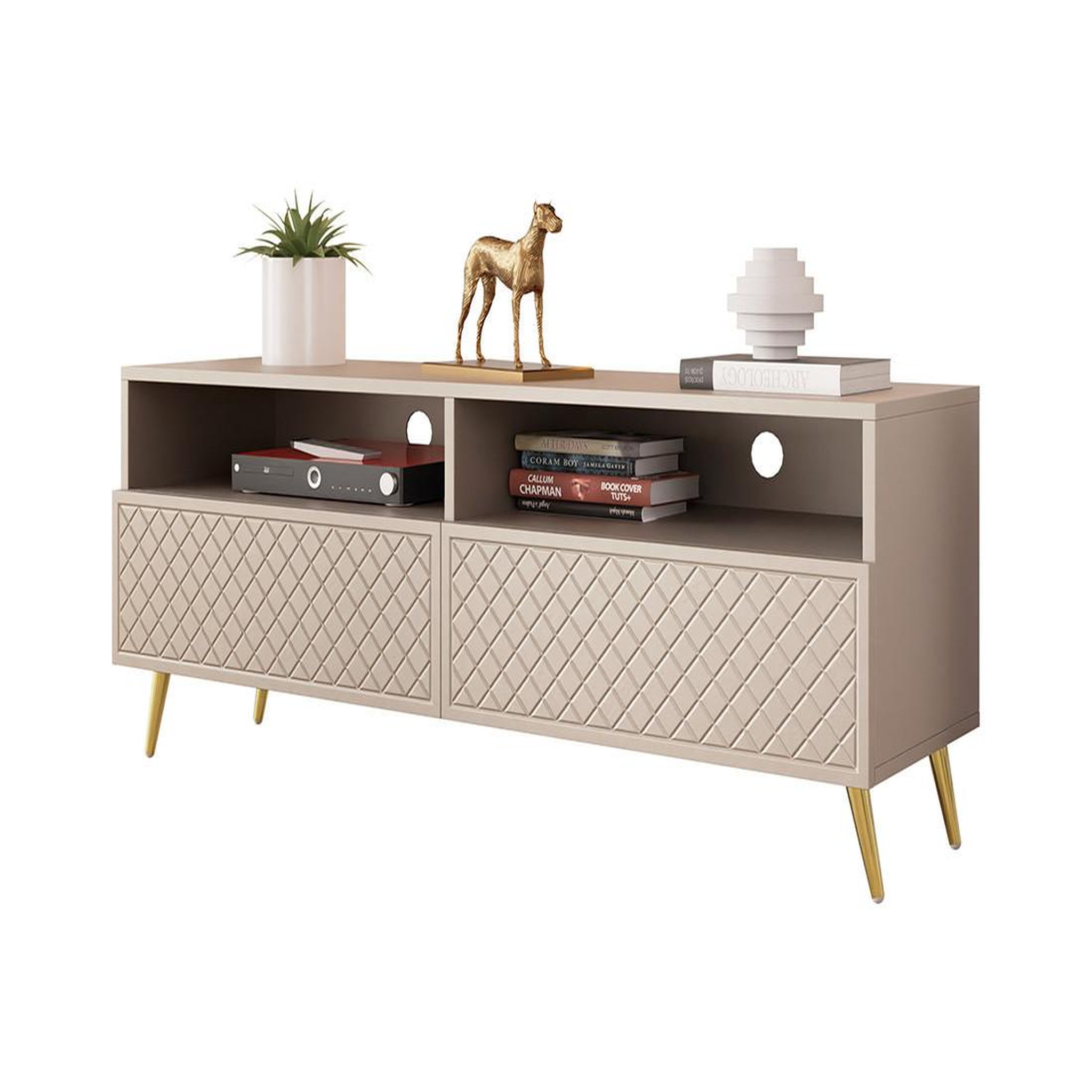 Voir la diapositive 2 : BEST MOBILIER Sorolla - meuble tv - 2 tiroirs et 2 niches - 150 cm