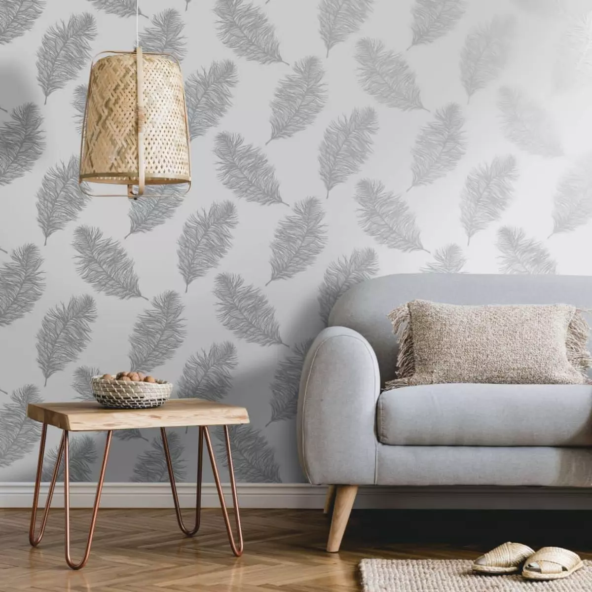 DUTCH WALLCOVERINGS DUTCH WALLCOVERINGS Papier peint Fawning Feather Gris clair