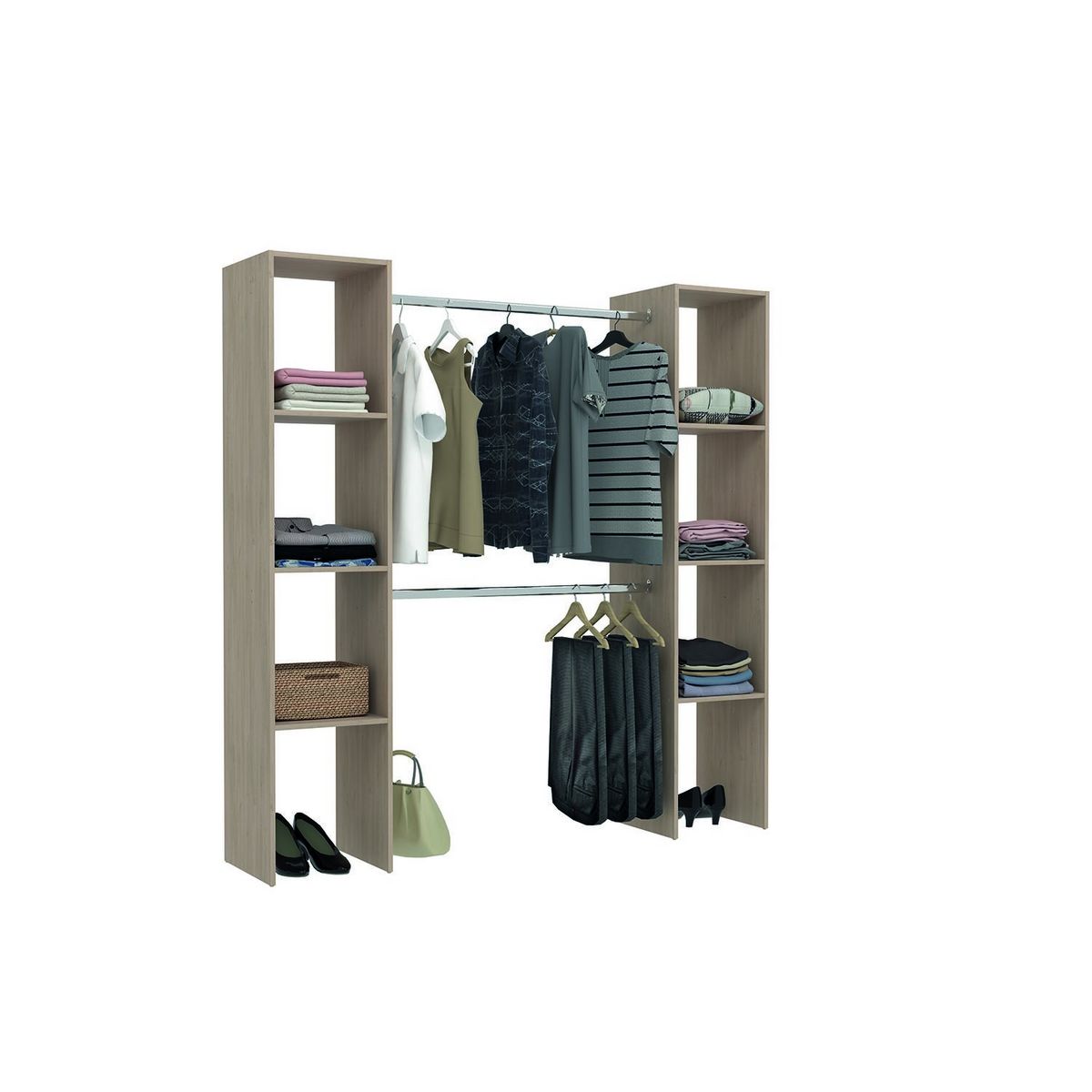 CONCEPT USINE Dressing bois avec 6 étagères et 2 penderies : 180 x 40 x 180 cm ELYSEE