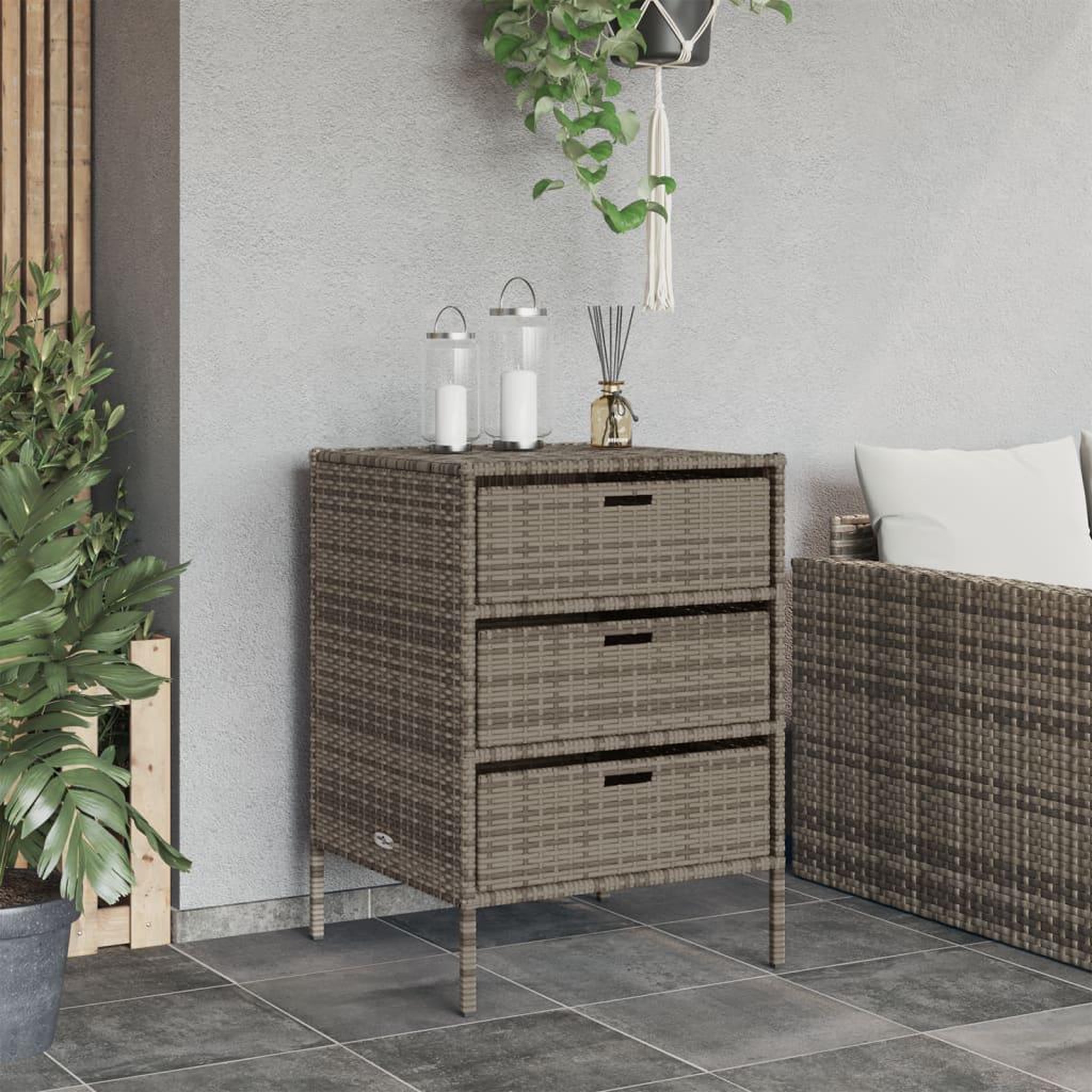 Voir la diapositive 3 : VIDAXL Armoire de rangement de jardin et 3 tiroirs gris resine tressee