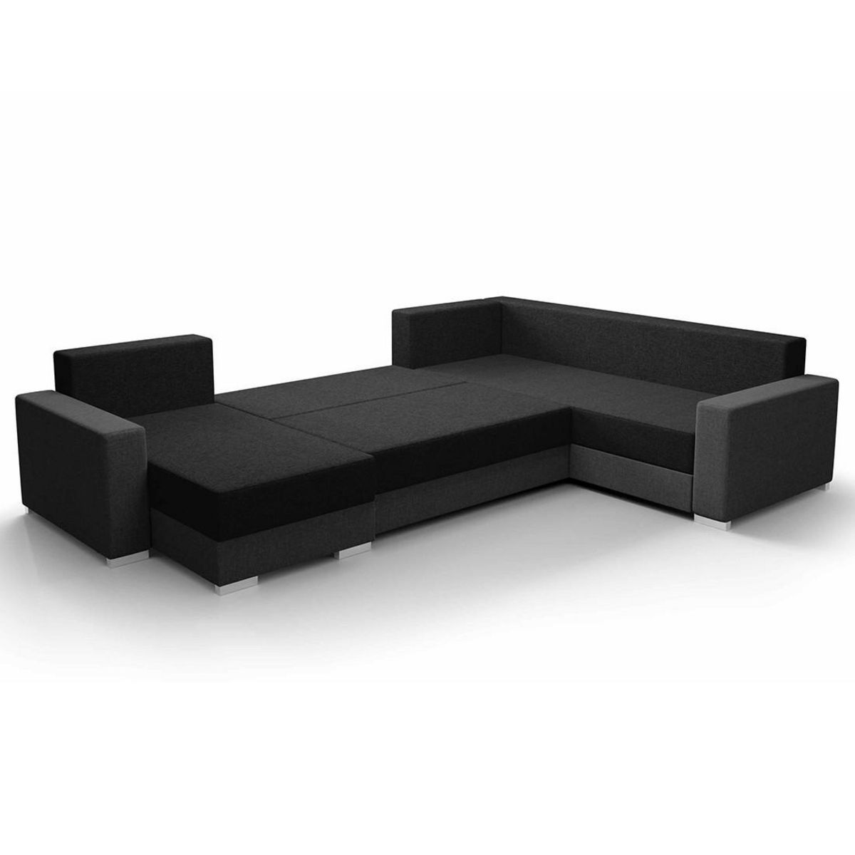 BEST MOBILIER Leslie - canapé panoramique d'angle réversible 7 places convertible avec coffre en tissu