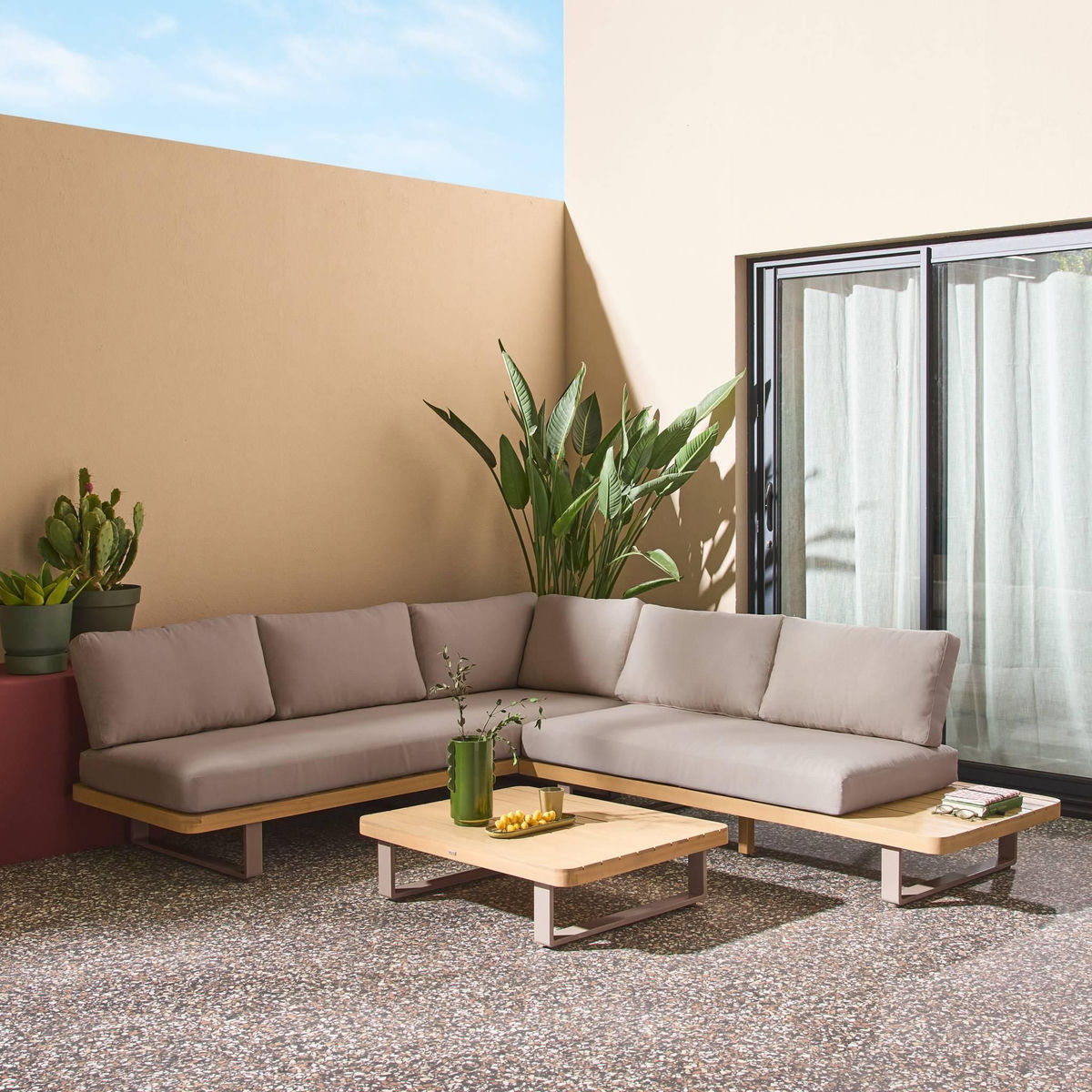 SWEEEK Salon de jardin d'angle bois d'acacia et aluminium 5 places marron - Acalia