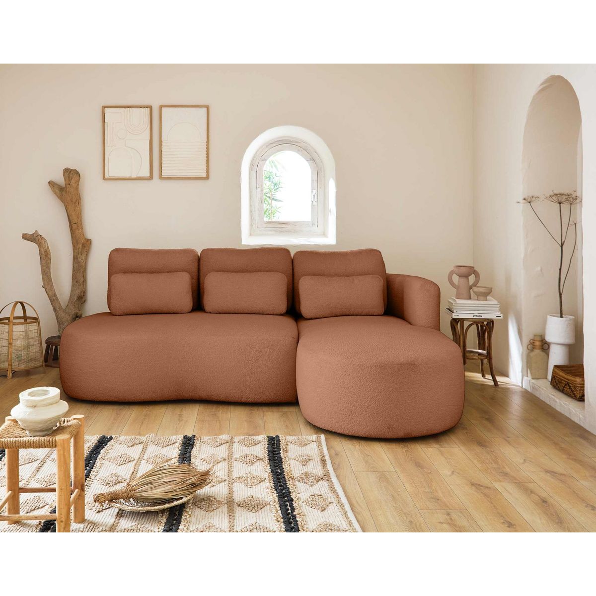 LISA DESIGN Mahina - canapé d'angle droit - 4 places - convertible avec coffre - en tissu bouclette