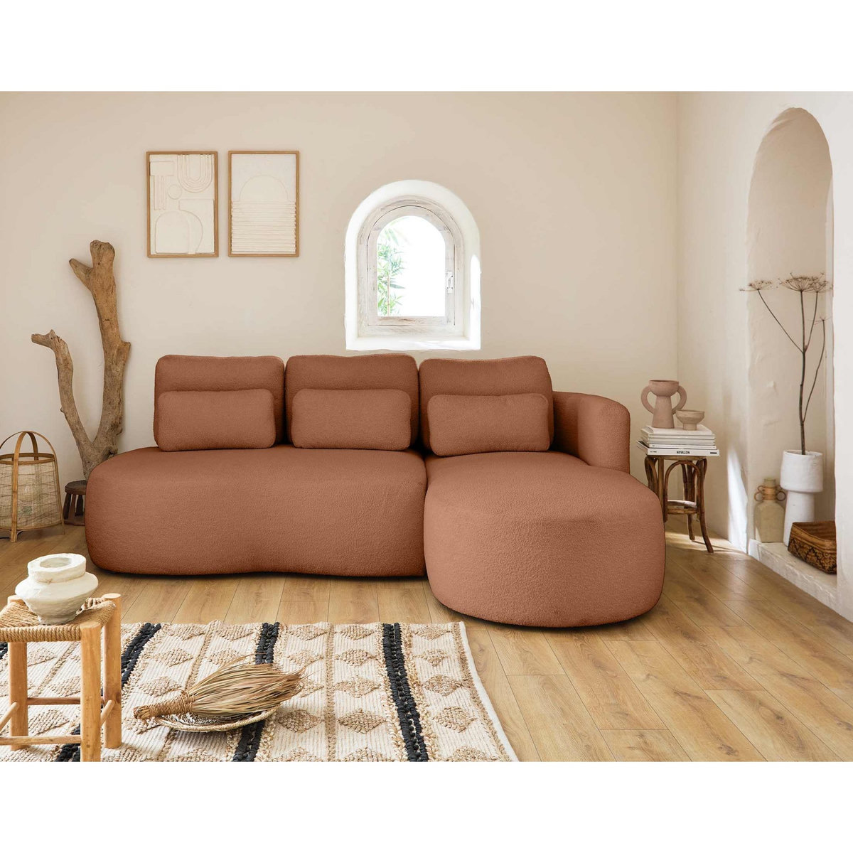 LISA DESIGN Mahina - canapé d'angle droit - 4 places - convertible avec coffre - en tissu bouclette