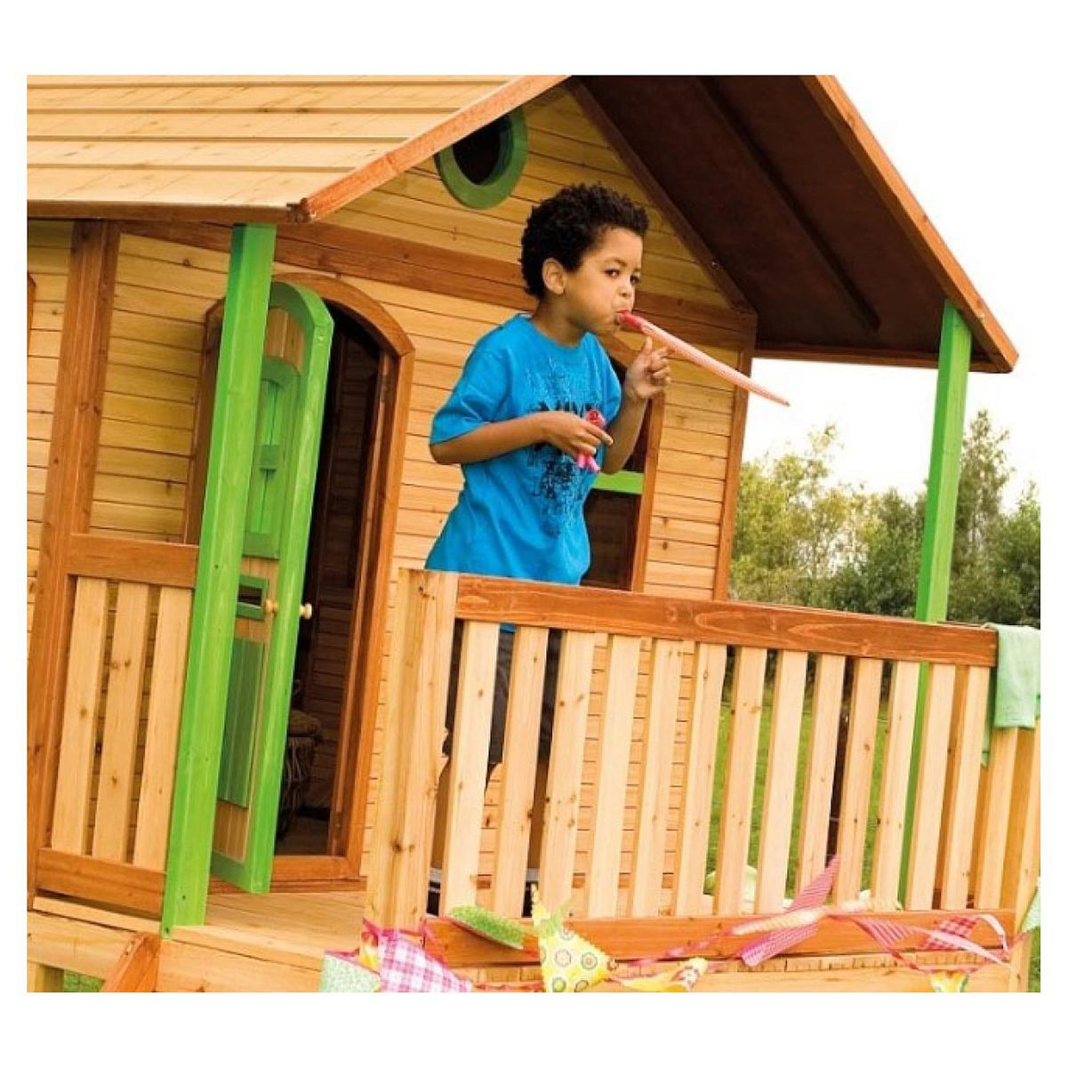 Axi House Maisonnette Sophie marron-vert toboggan gris