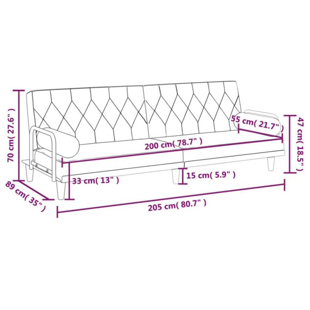 VIDAXL Canape-lit avec accoudoirs jaune clair tissu