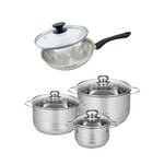 Fackelmann Set de 1 poêle 24 cm en inox et couvercle, 3 faitouts inox 16, 20 et 24 cm Fackelmann Geneva