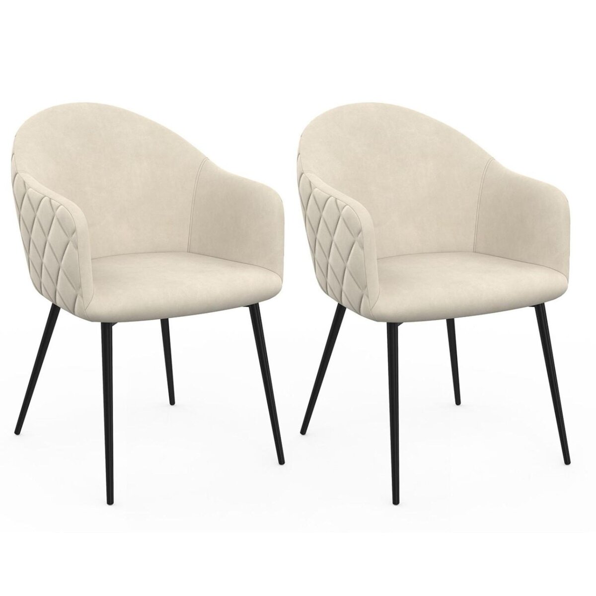 ID MARKET Lot de 2 chaises de salle à manger, fauteuils de table MOLY en velours gaufré beige