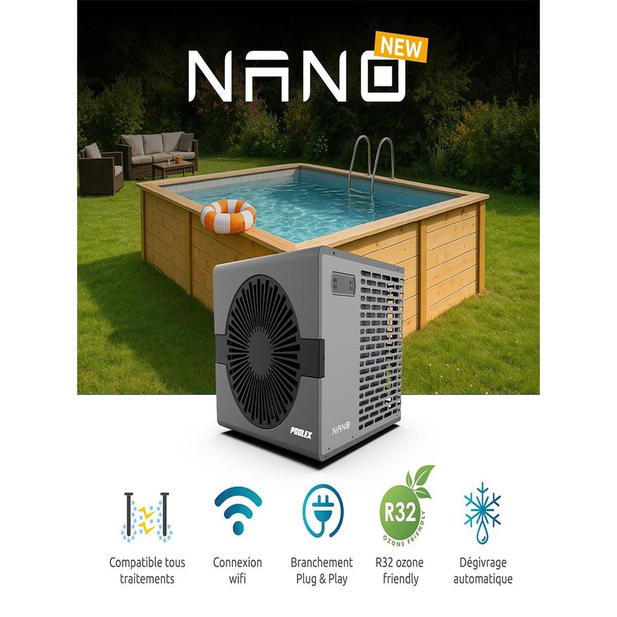 Voir la diapositive 3 : Poolex Pompe à chaleur 3,5 kw nano new - poolex