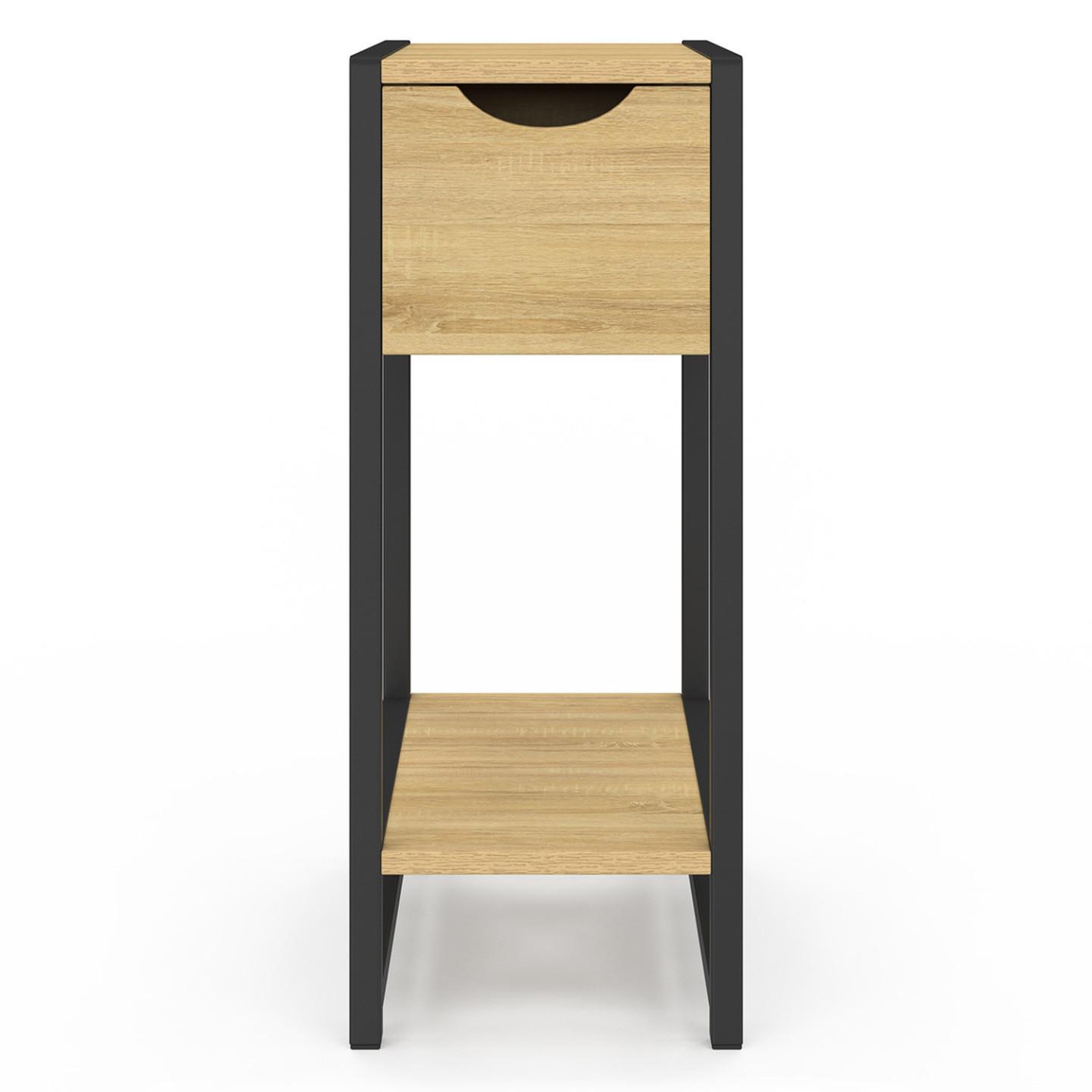 Voir la diapositive 3 : ID MARKET Lot de 2 tables de chevet detroit 1 tiroir avec tablette gain de place bois et métal noir design industriel