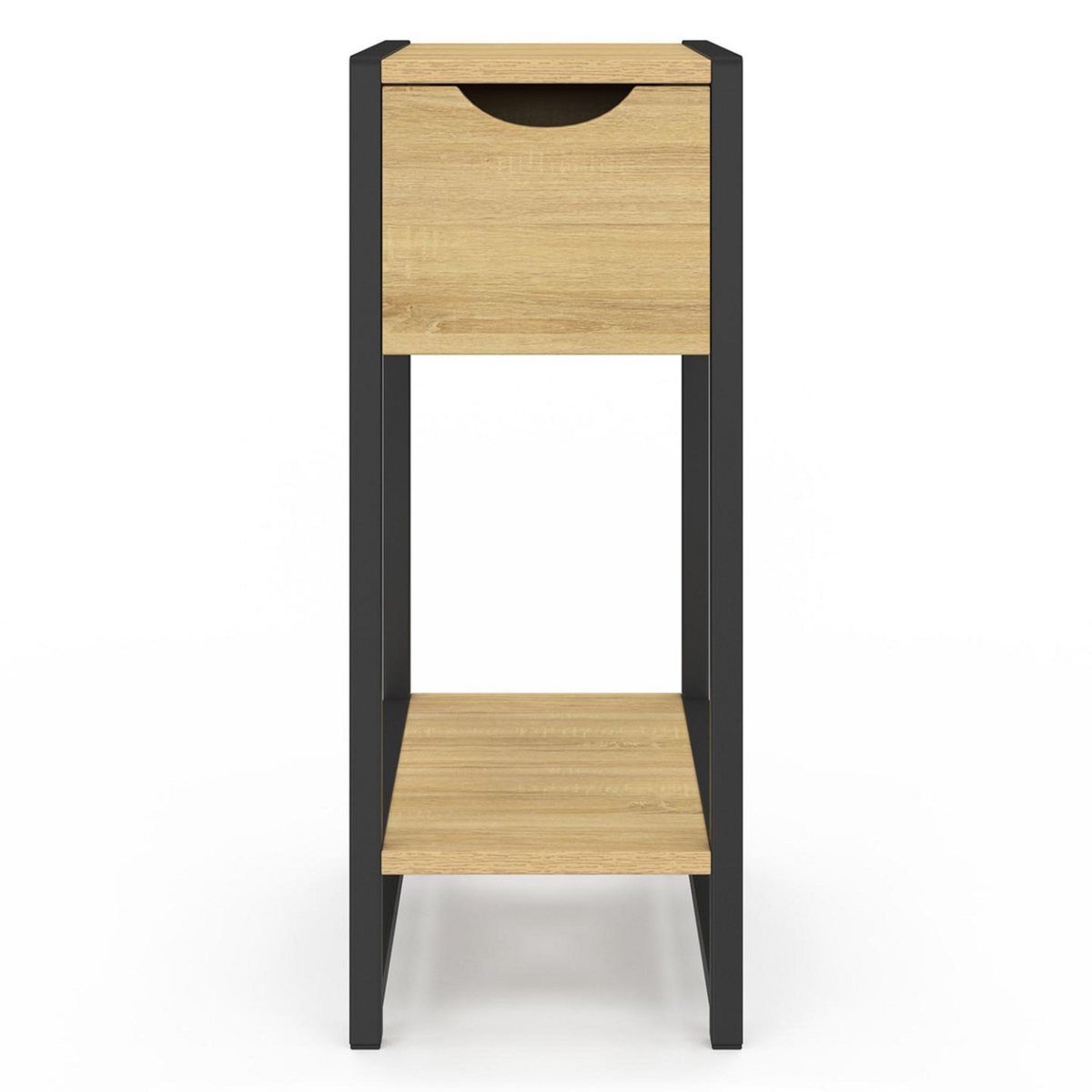 ID MARKET Lot de 2 tables de chevet DETROIT 1 tiroir avec tablette gain de place bois et métal noir design industriel