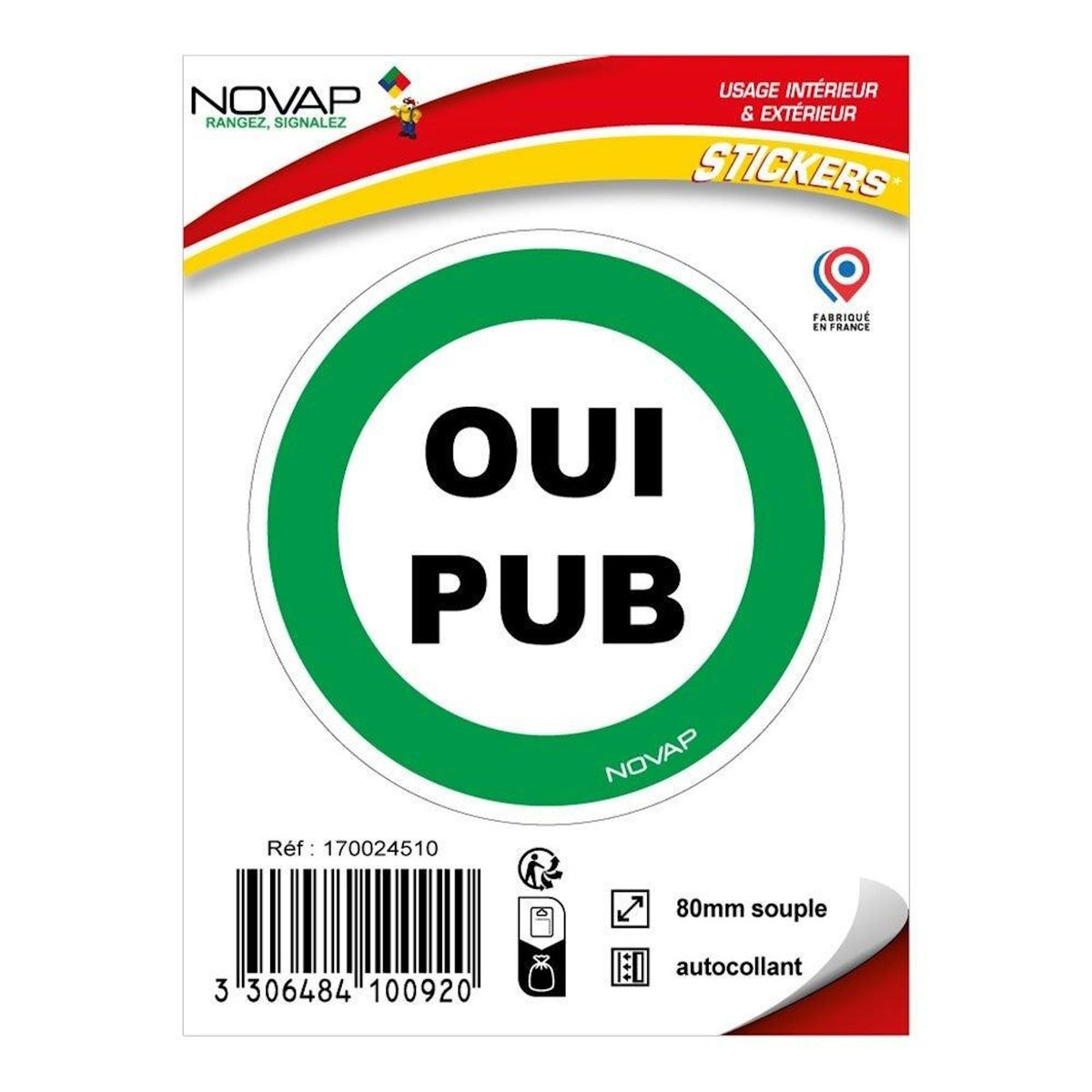 NOVAP Panneau adhésif   OUI PUB   diam. 80 mm