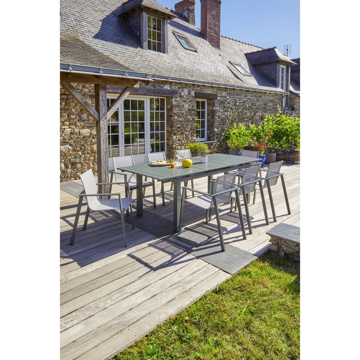 Salon de jardin - 8 places - Aluminium - Kaki - MIAMI