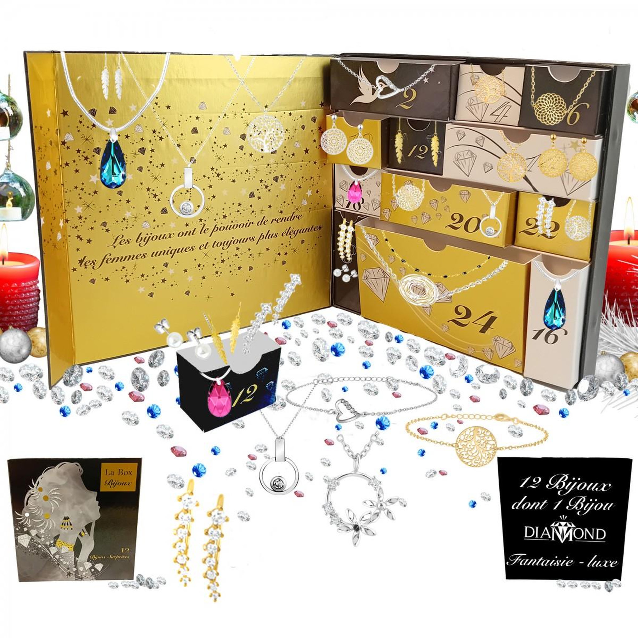 Voir la diapositive 1 : SC CRYSTAL Calendrier de l'avent SC Crystal - 12 bijoux dont un bijou orné d'un véritable DIAMANT