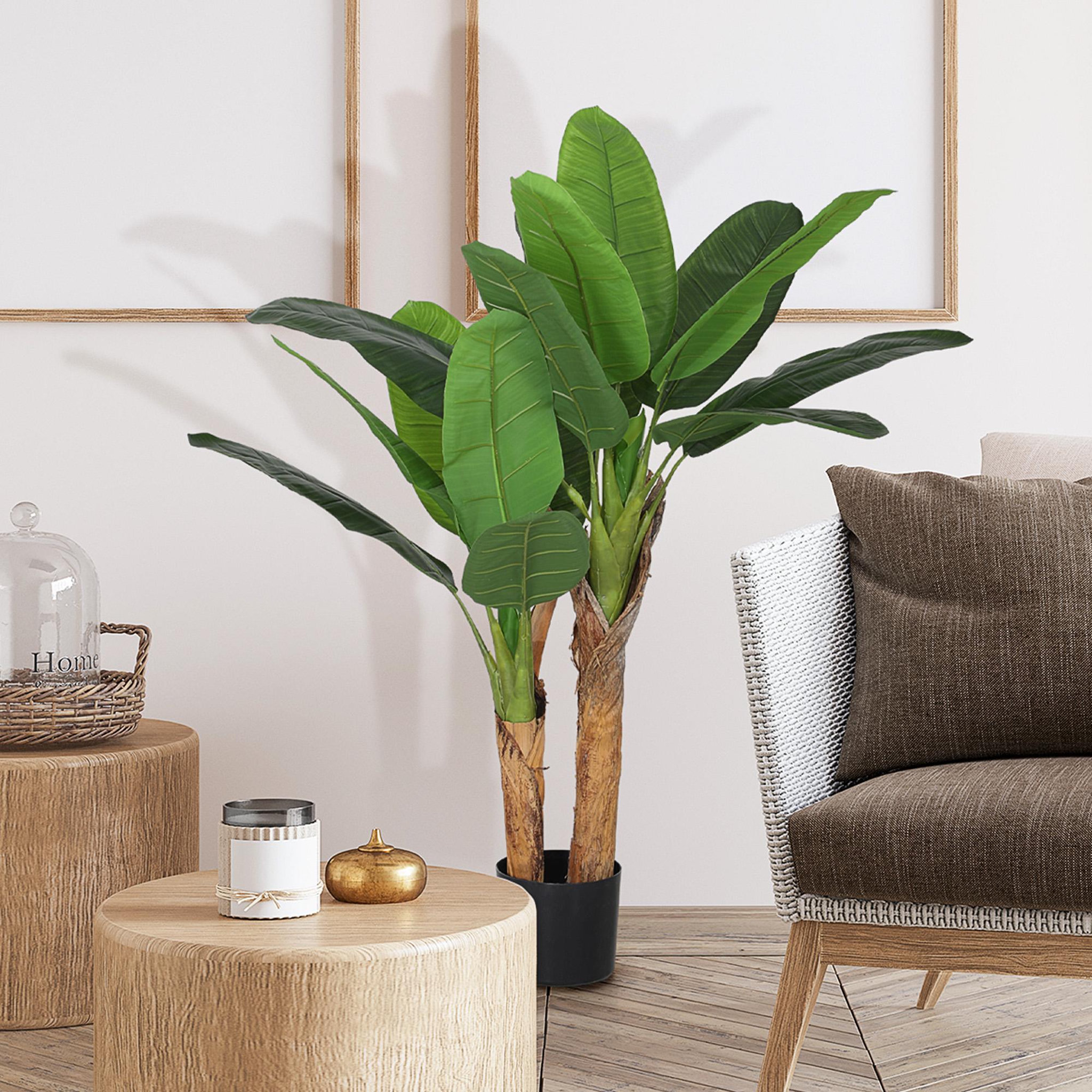 Voir la diapositive 6 : HOMCOM Plante artificielle bananier H.120 cm - grand réalisme - 15 feuilles - mousse effet lichen pots inclus