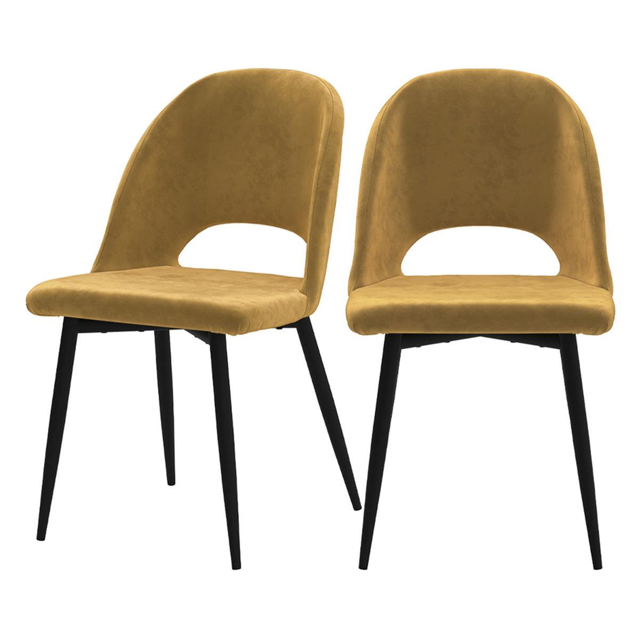 MAISON PAVANE Lot de 2 chaises en velours jaune et pieds en métal noir-pénélope