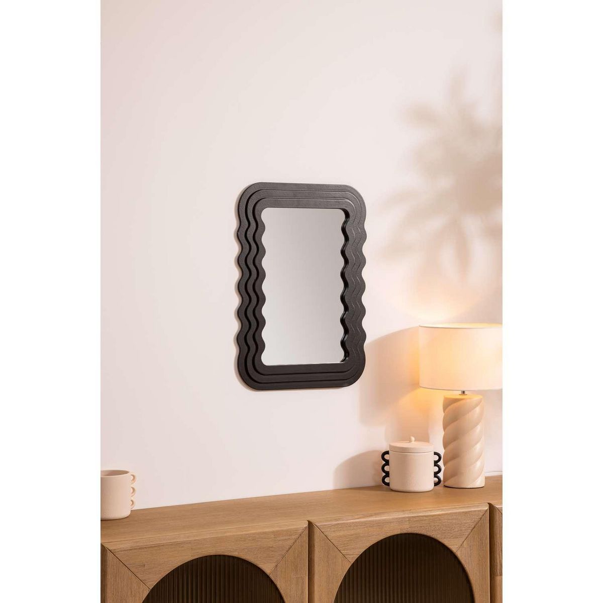 ATMOSPHERA Miroir en bois VAGUES - 40 x 55 cm - Noir