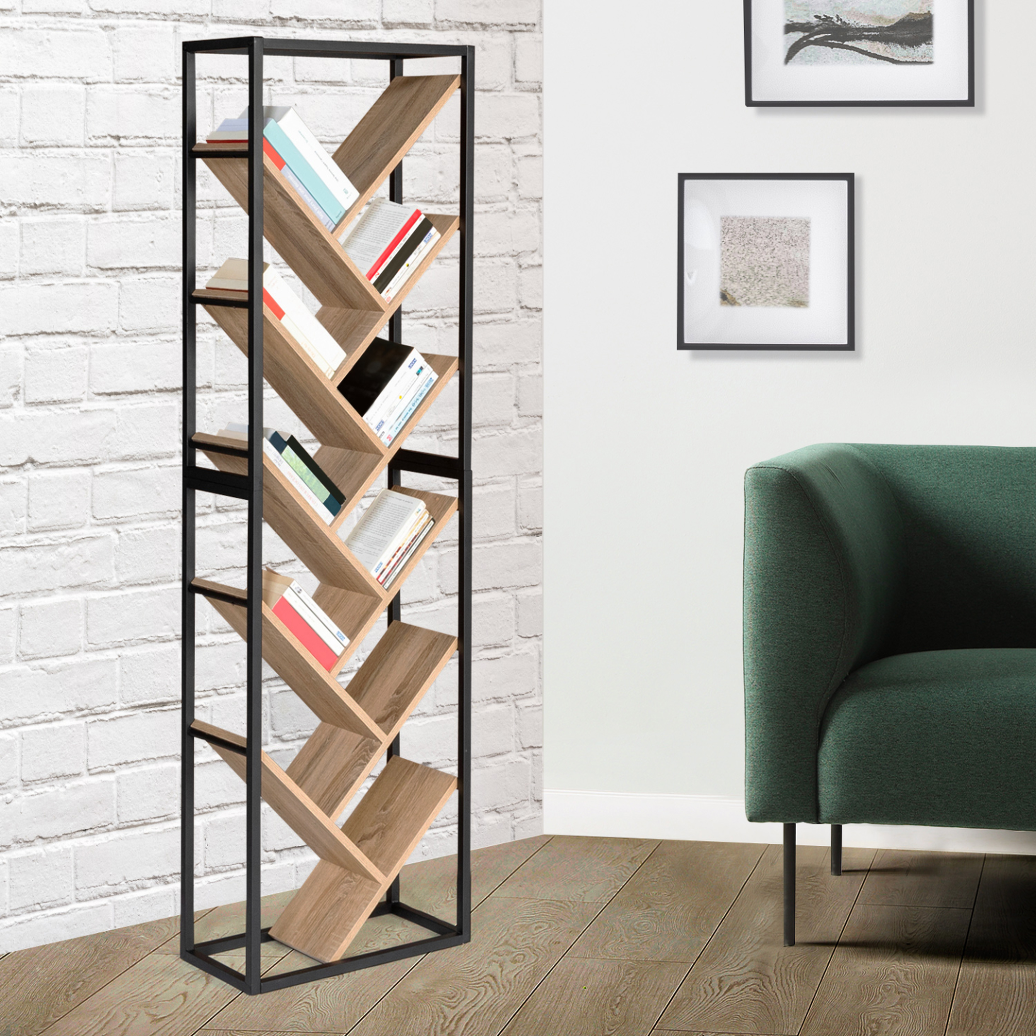Voir la diapositive 2 : ID MARKET Etagère bibliothèque en forme d'arbre 10 niveaux detroit design industriel 170 cm