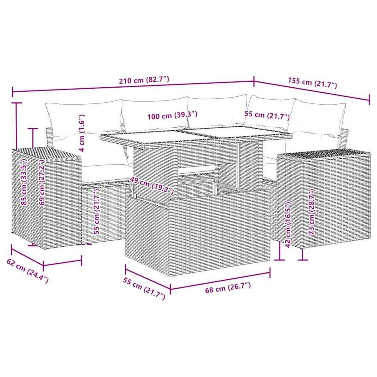 VIDAXL Salon de jardin avec coussins 5 pcs beige resine tressee