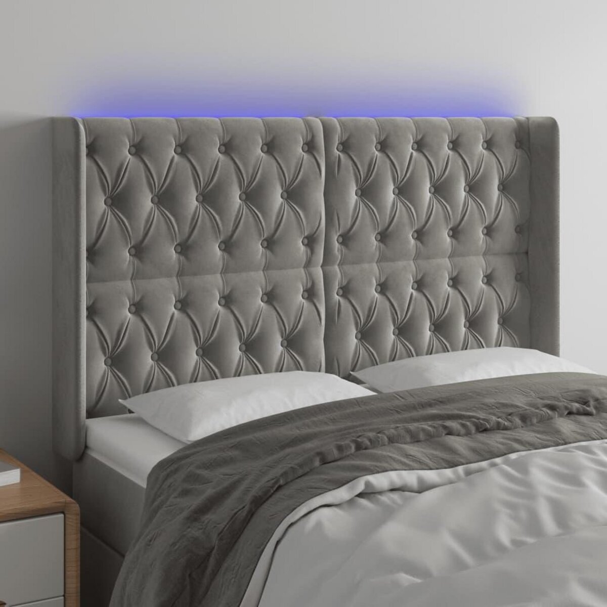 VIDAXL Tete de lit a LED Gris clair 147x16x118/128 cm Velours