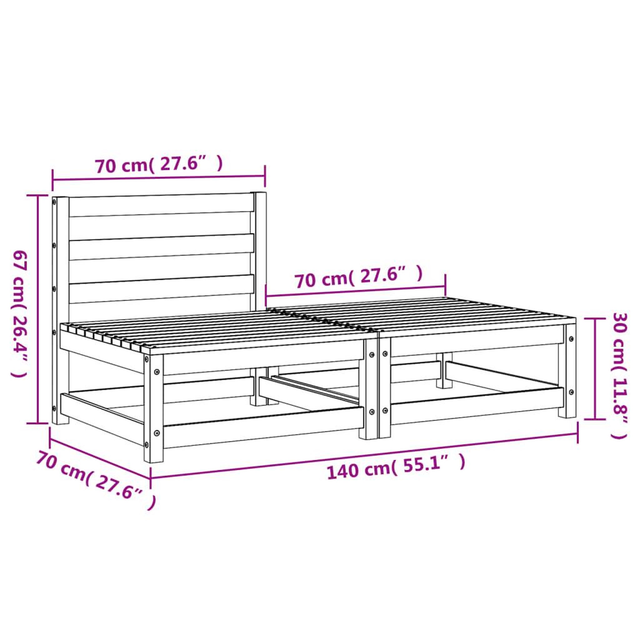 Voir la diapositive 6 : VIDAXL Canape de jardin sans accoudoirs repose-pieds bois pin massif