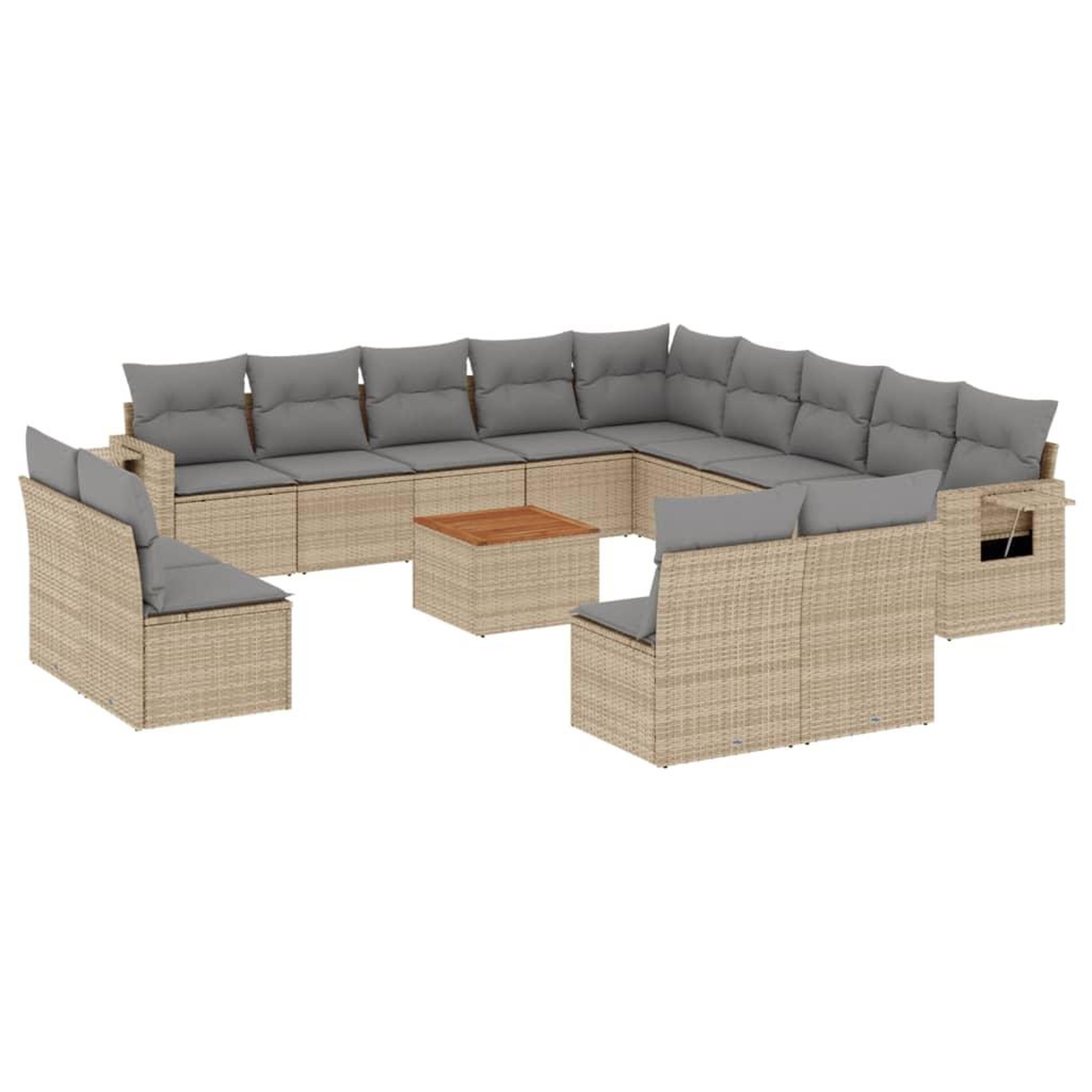 Voir la diapositive 2 : VIDAXL Salon de jardin et coussins 14 pcs melange beige resine tressee